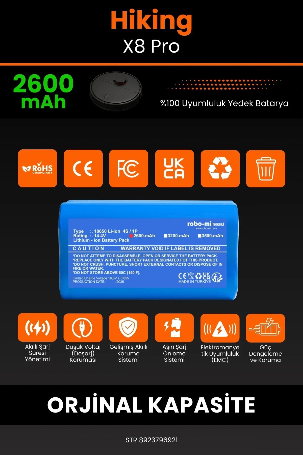 Hiking X8 Pro 2600mAh Robot Süpürge Bataryası - Koruma Katmanlı Batarya Teknolojisi