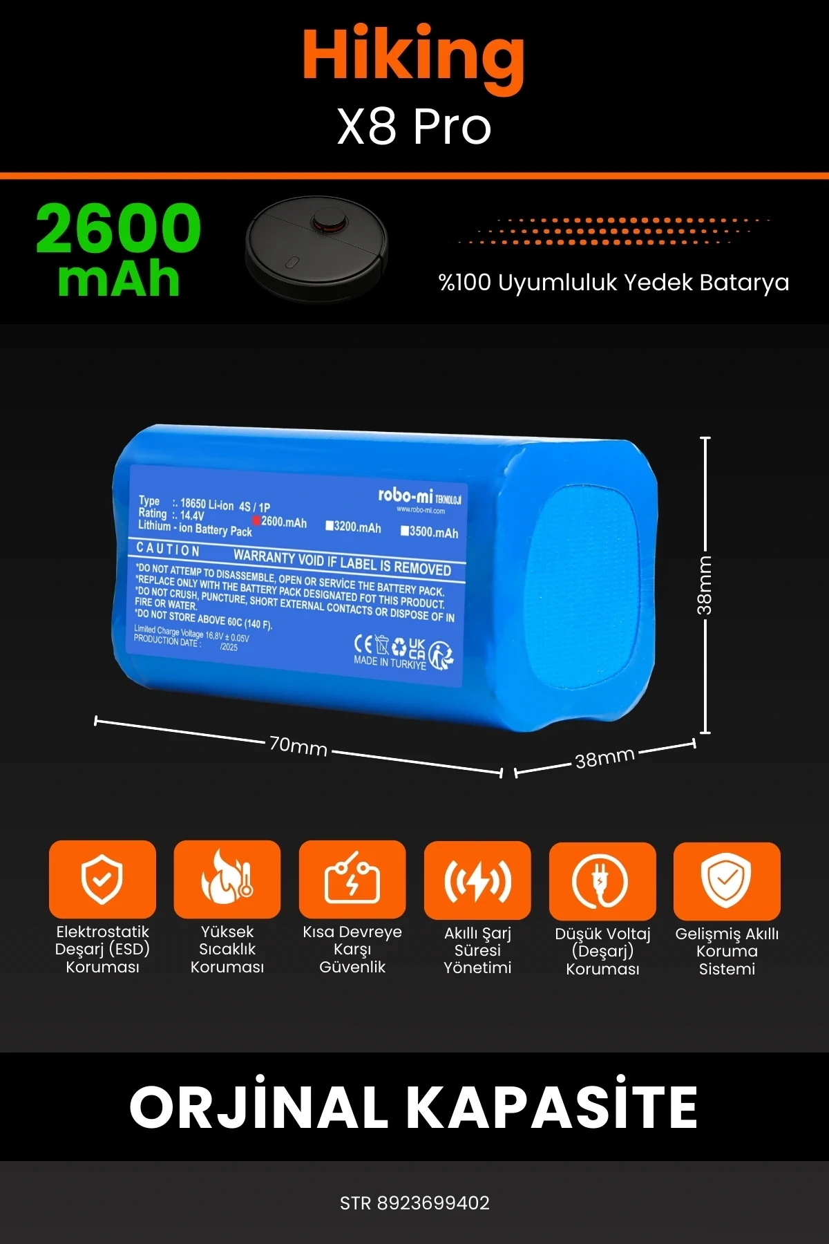 Hiking X8 Pro 2600mAh Robot Süpürge Bataryası - Yüksek Yoğunluklu Li-ion Hücre