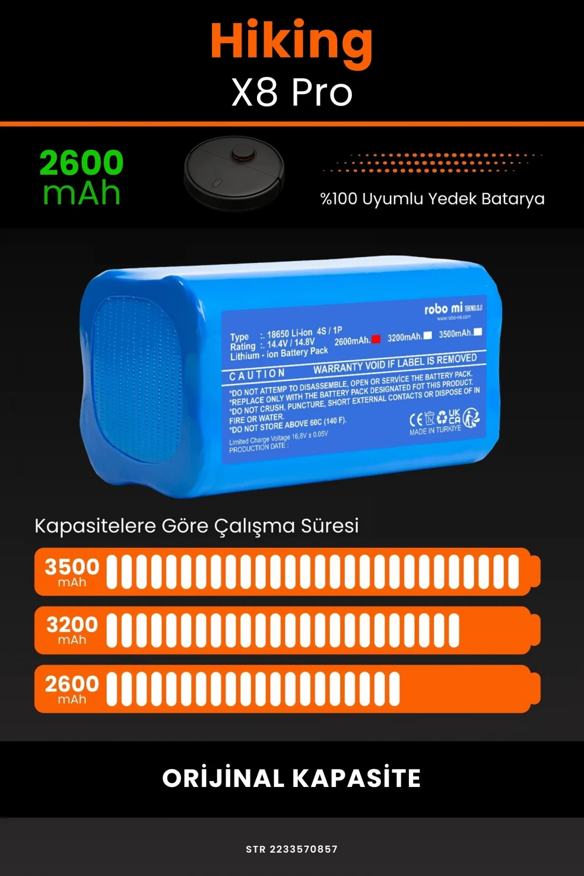 Hiking X8 Pro 2600mAh Robot Süpürge Bataryası - Yüksek Yoğunluklu Li-ion Hücre