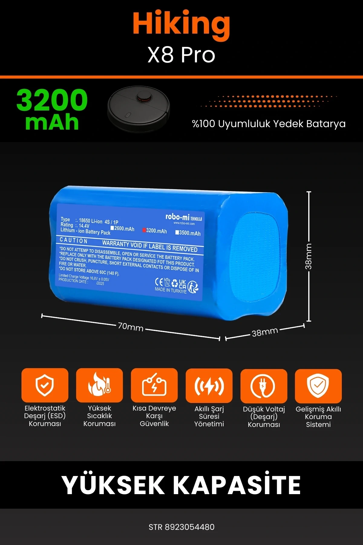 Hiking X8 Pro 3200mAh Robot Süpürge Bataryası - Gerçek Kapasite, Maksimum Güvenlik