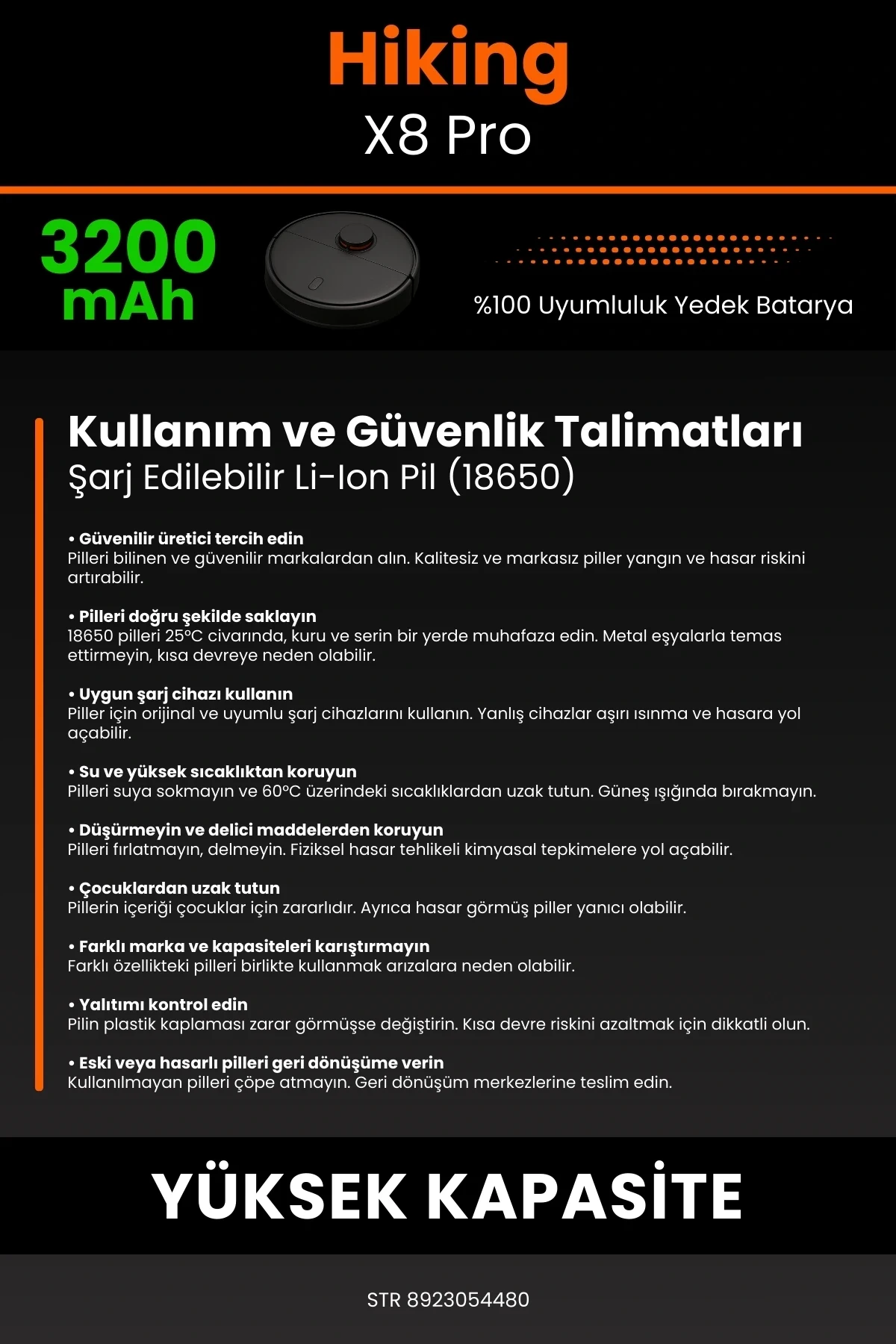 Hiking X8 Pro 3200mAh Robot Süpürge Bataryası - Gerçek Kapasite, Maksimum Güvenlik