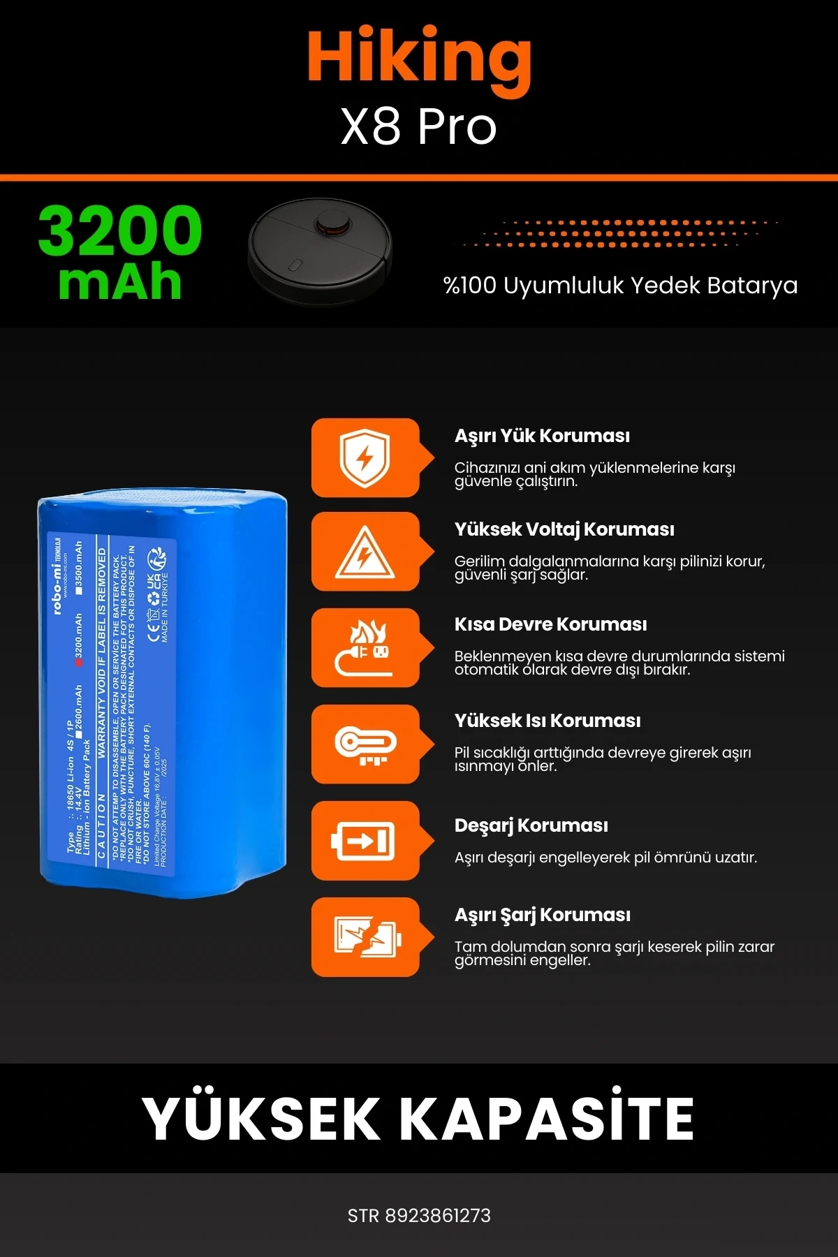 Hiking X8 Pro 3200mAh Robot Süpürge Bataryası - Koruma Katmanlı Batarya Teknolojisi