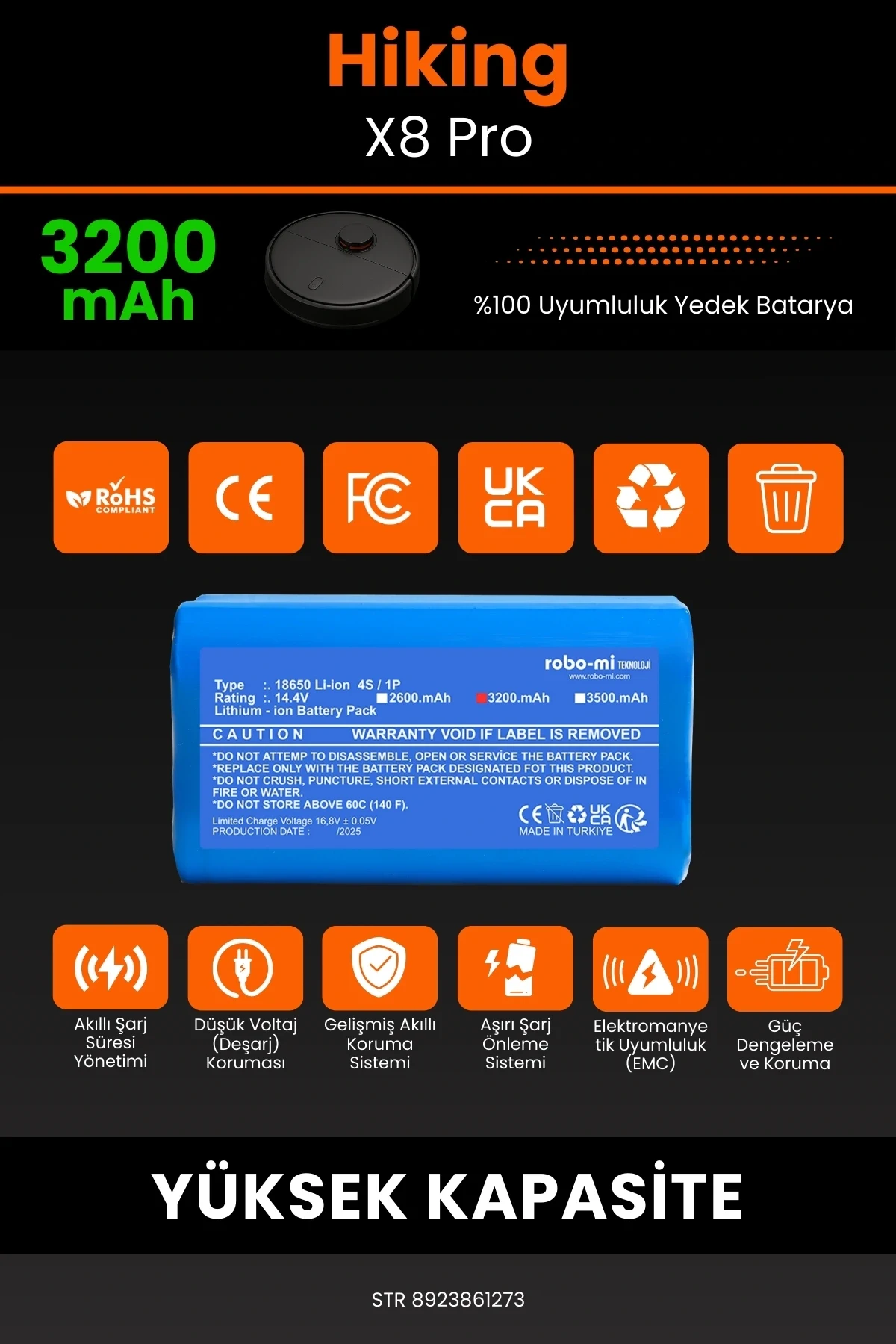 Hiking X8 Pro 3200mAh Robot Süpürge Bataryası - Koruma Katmanlı Batarya Teknolojisi