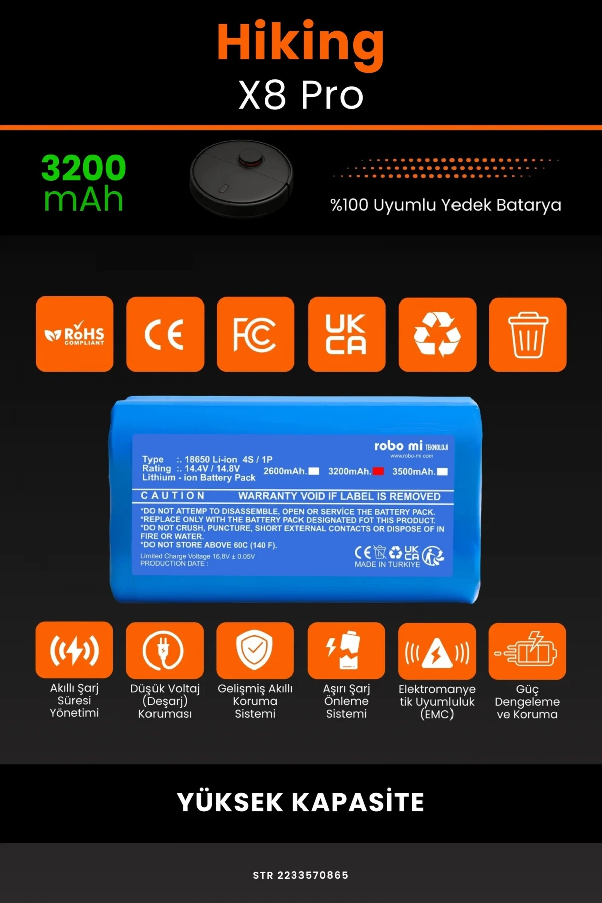 Hiking X8 Pro 3200mAh Robot Süpürge Bataryası - Sertifikalı Güvenlik, Gerçek Kapasite