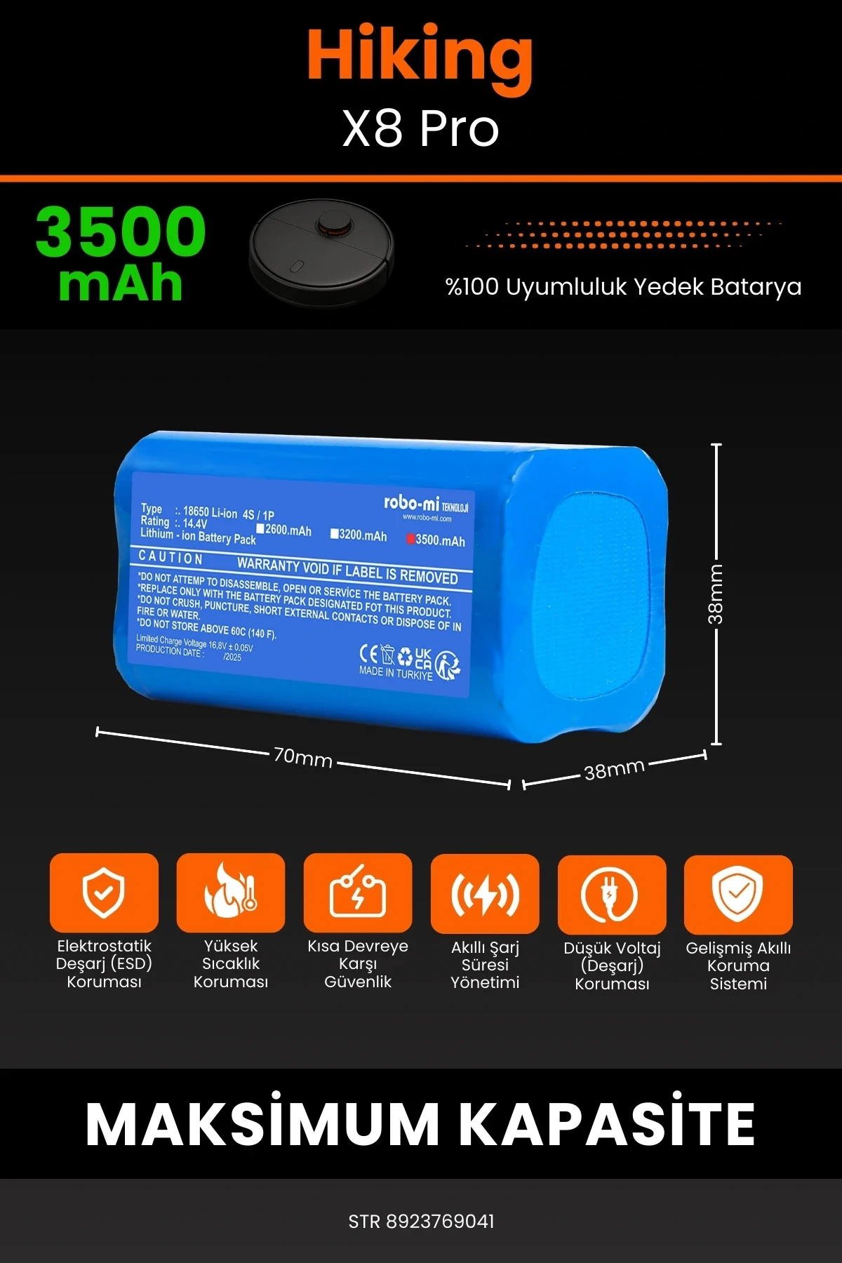 Hiking X8 Pro 3500mAh Robot Süpürge Bataryası - Gerçek Kapasite, Maksimum Güvenlik