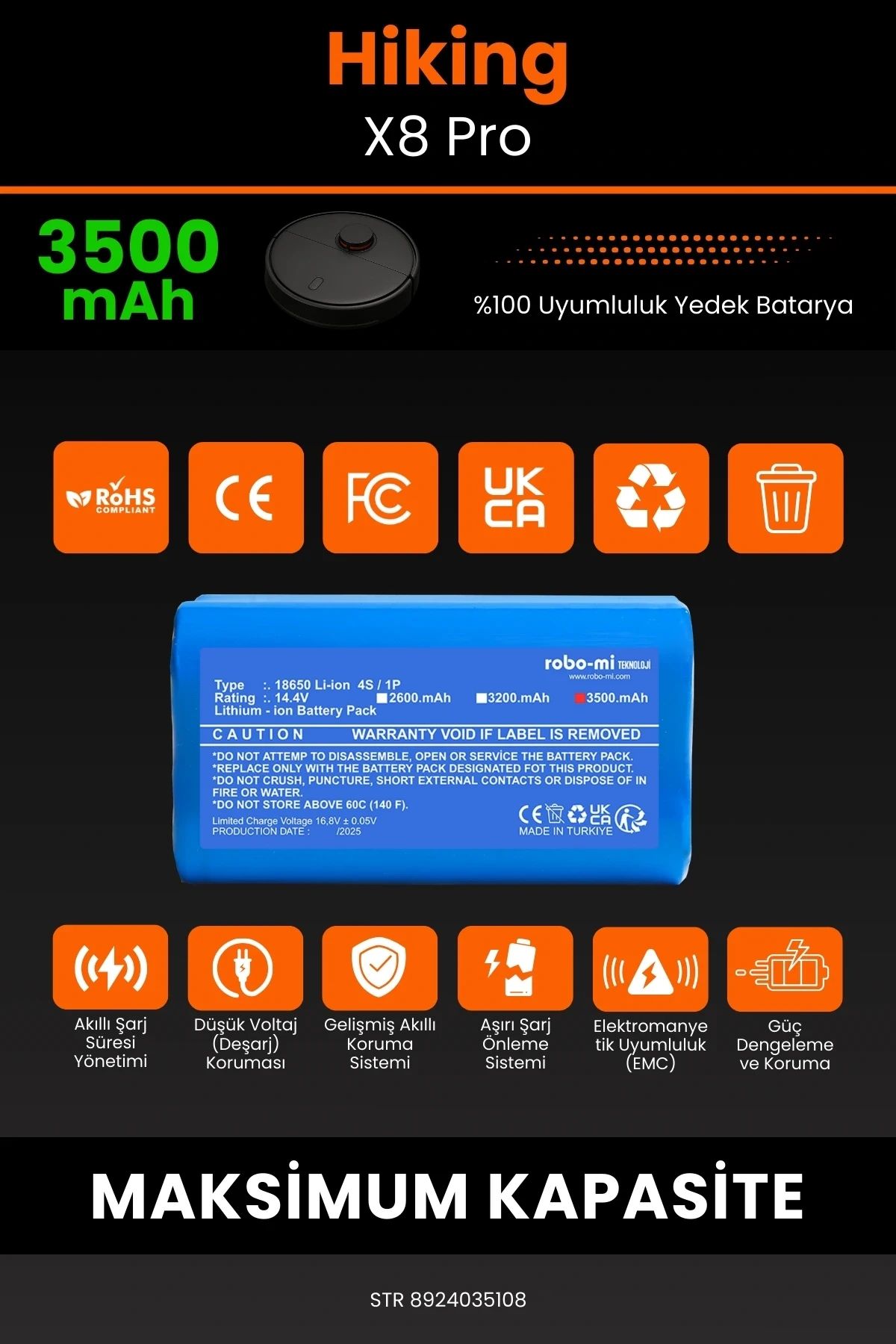 Hiking X8 Pro 3500mAh Robot Süpürge Bataryası - Koruma Katmanlı Batarya Teknolojisi