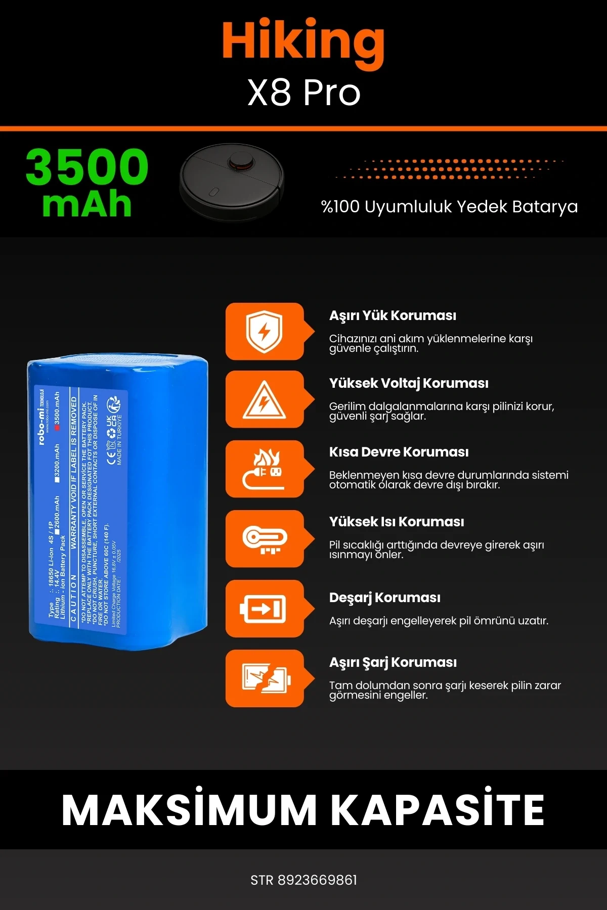 Hiking X8 Pro 3500mAh Robot Süpürge Bataryası - Sertifikalı Güvenlik, Gerçek Kapasite