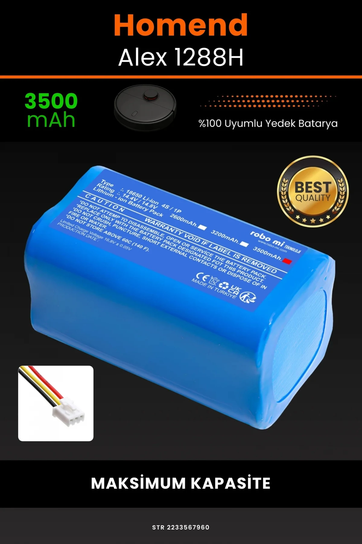 Homend Alex 1288h 3500mAh Robot Süpürge Bataryası - Gerçek Kapasite, Maksimum Güvenlik
