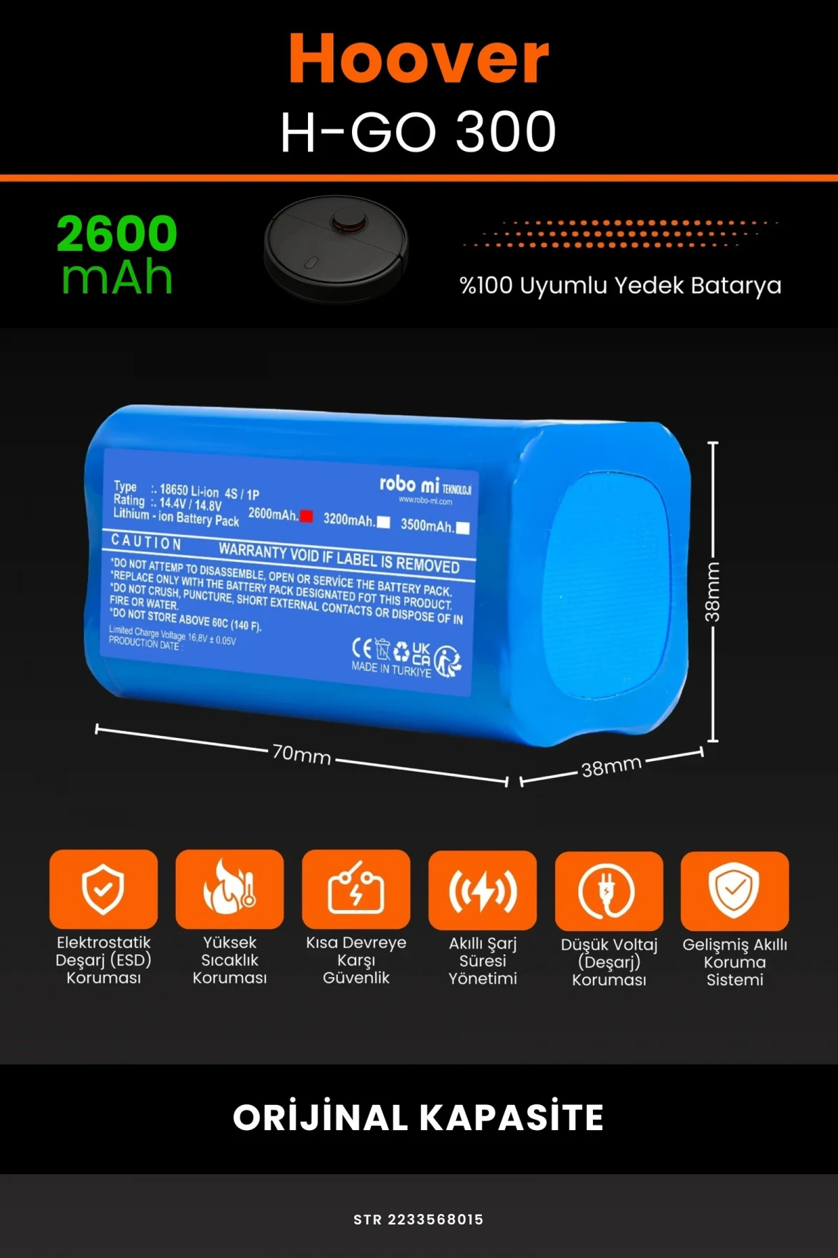 Hoover H-GO 300 Hydro 2600mAh Robot Süpürge Bataryası - Gerçek Kapasite, Maksimum Güvenlik