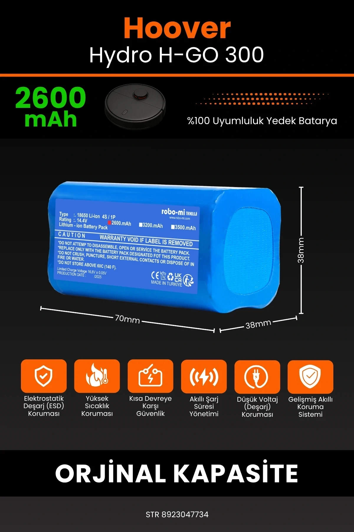 Hoover H-GO 300 Hydro 2600mAh Robot Süpürge Bataryası - Gerçek Kapasite, Maksimum Güvenlik