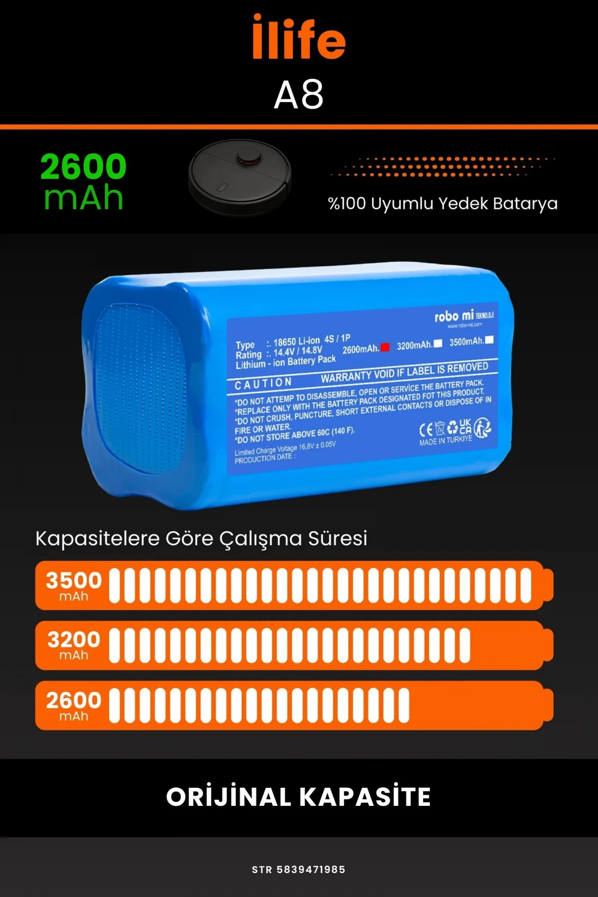 İlife A8 2600mAh Robot Süpürge Bataryası - Gerçek Kapasite, Maksimum Güvenlik