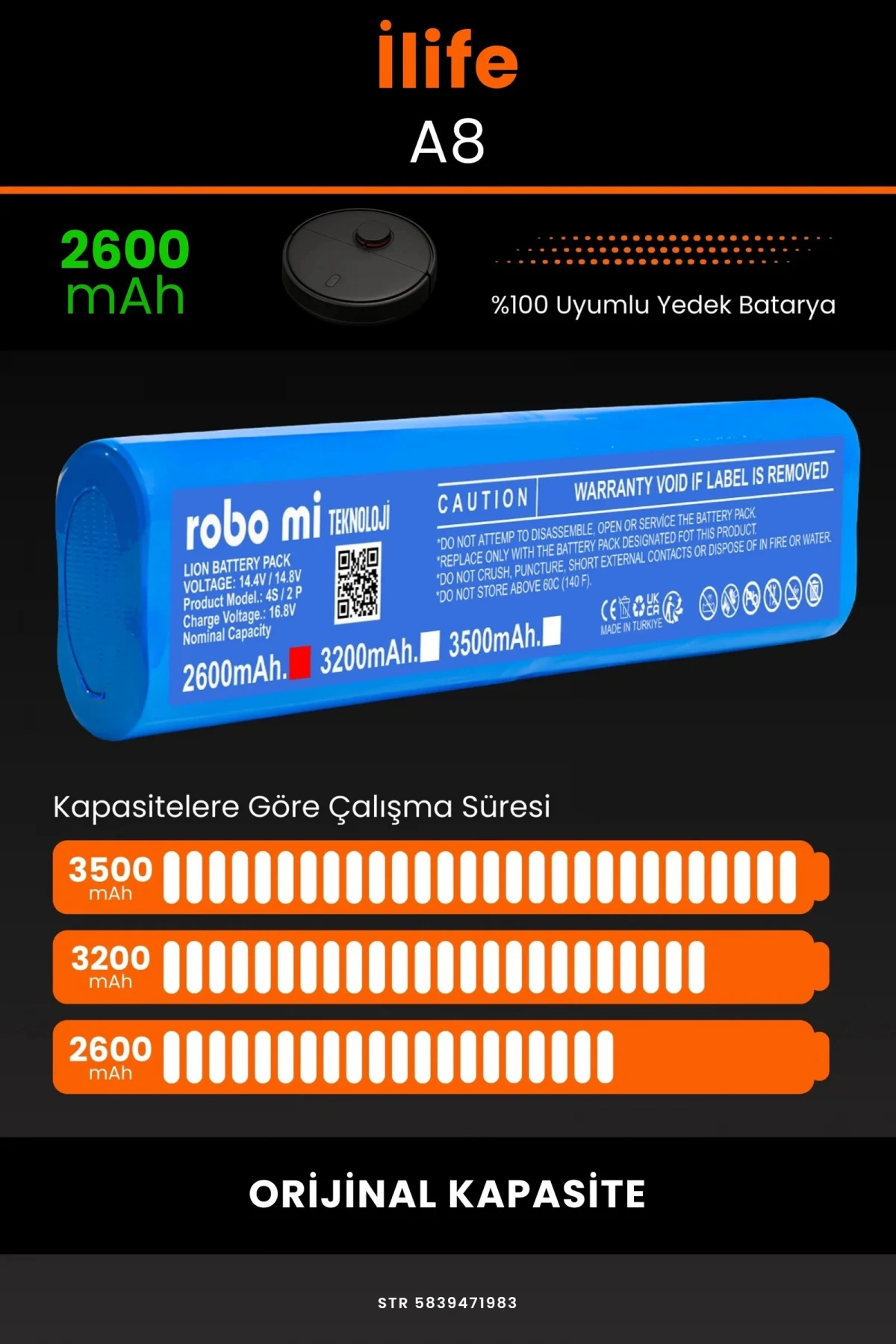 İlife A8 2600mAh Robot Süpürge Bataryası - Gerçek Kapasite, Maksimum Güvenlik