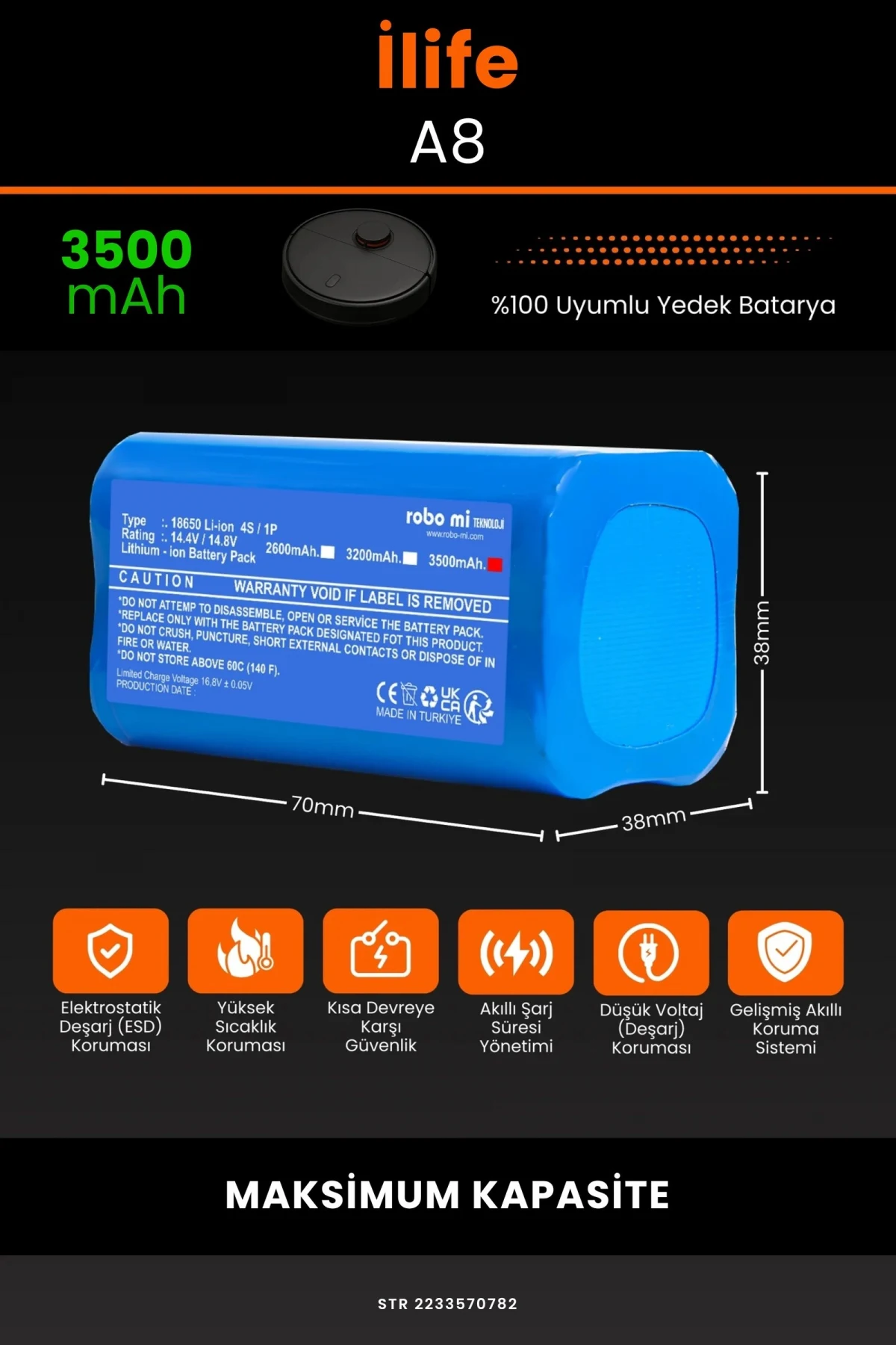 İlife A8 3500mAh Robot Süpürge Bataryası - Koruma Katmanlı Batarya Teknolojisi