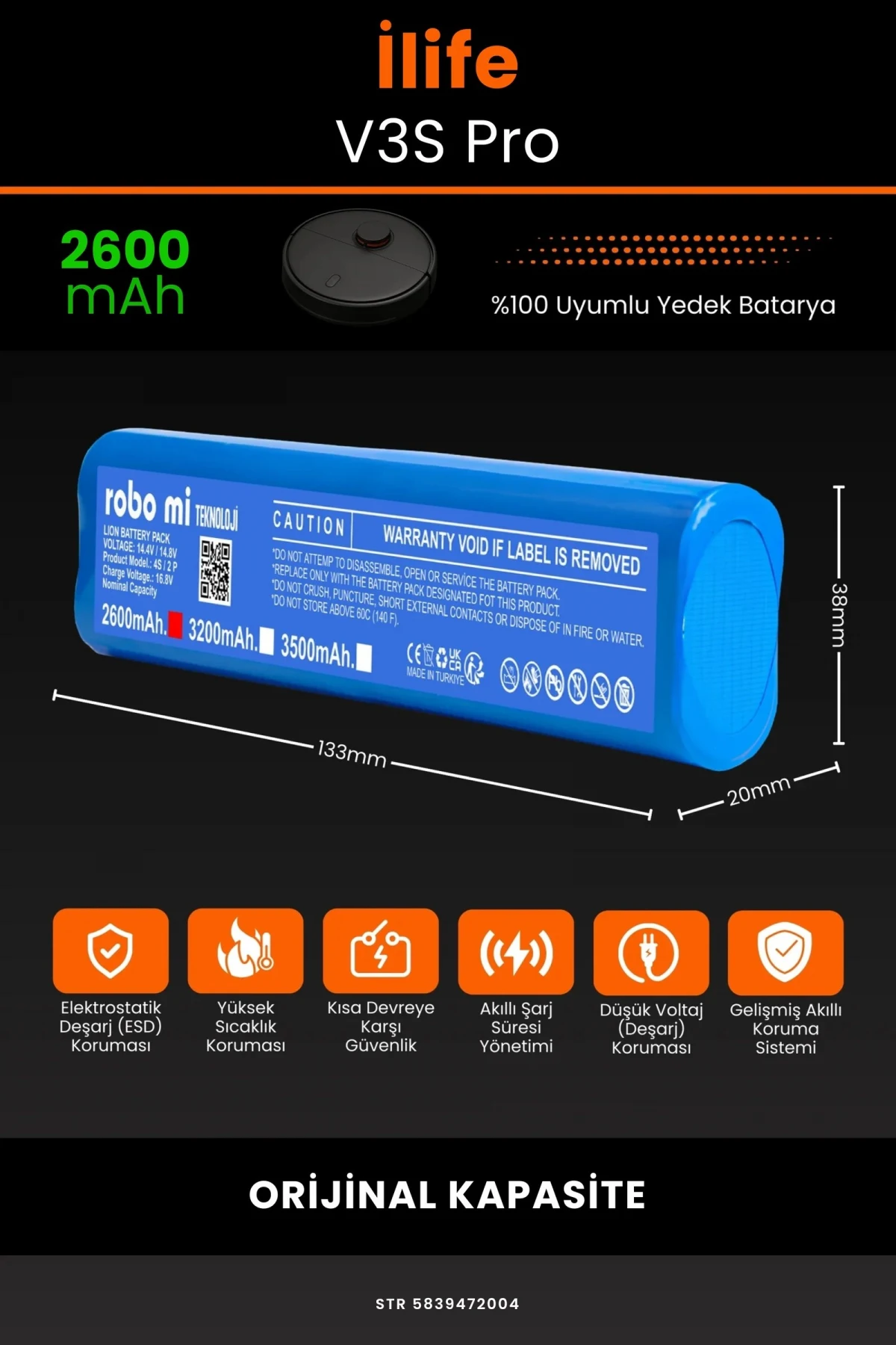 İlife V3S Pro 2600mAh Robot Süpürge Bataryası - Gerçek Kapasite, Maksimum Güvenlik