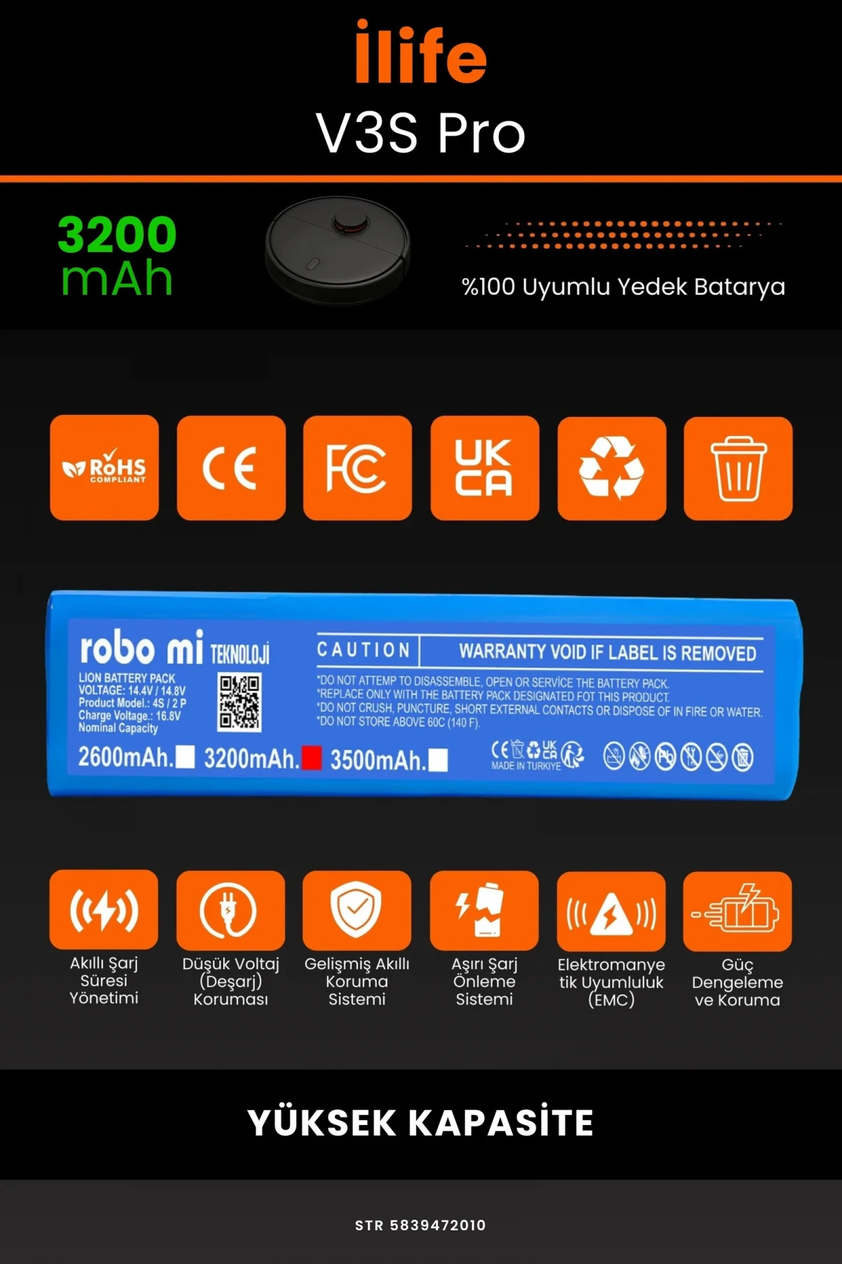 İlife V3S Pro 3200mAh Robot Süpürge Bataryası - Gerçek Kapasite, Maksimum Güvenlik