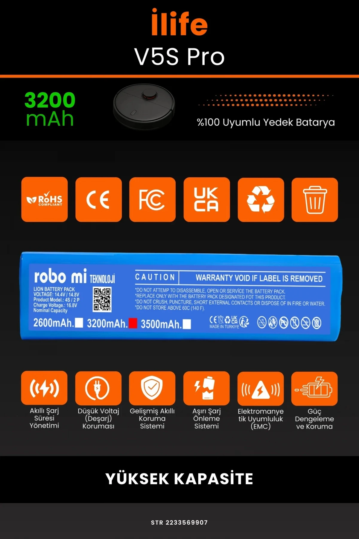 İlife V3S Pro 3200mAh Robot Süpürge Bataryası - Gerçek Kapasite, Maksimum Güvenlik