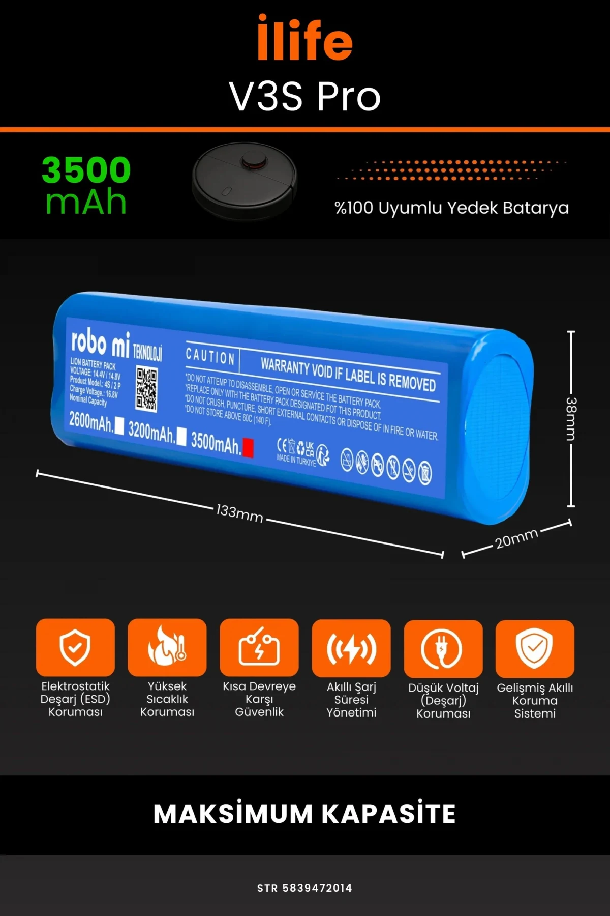 İlife V3S Pro 3500mAh Robot Süpürge Bataryası - Gerçek Kapasite, Maksimum Güvenlik