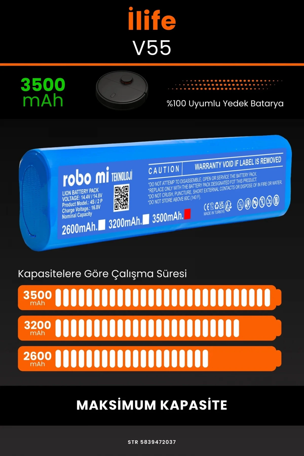 İlife V55 3500mAh Robot Süpürge Bataryası - Gerçek Kapasite, Maksimum Güvenlik