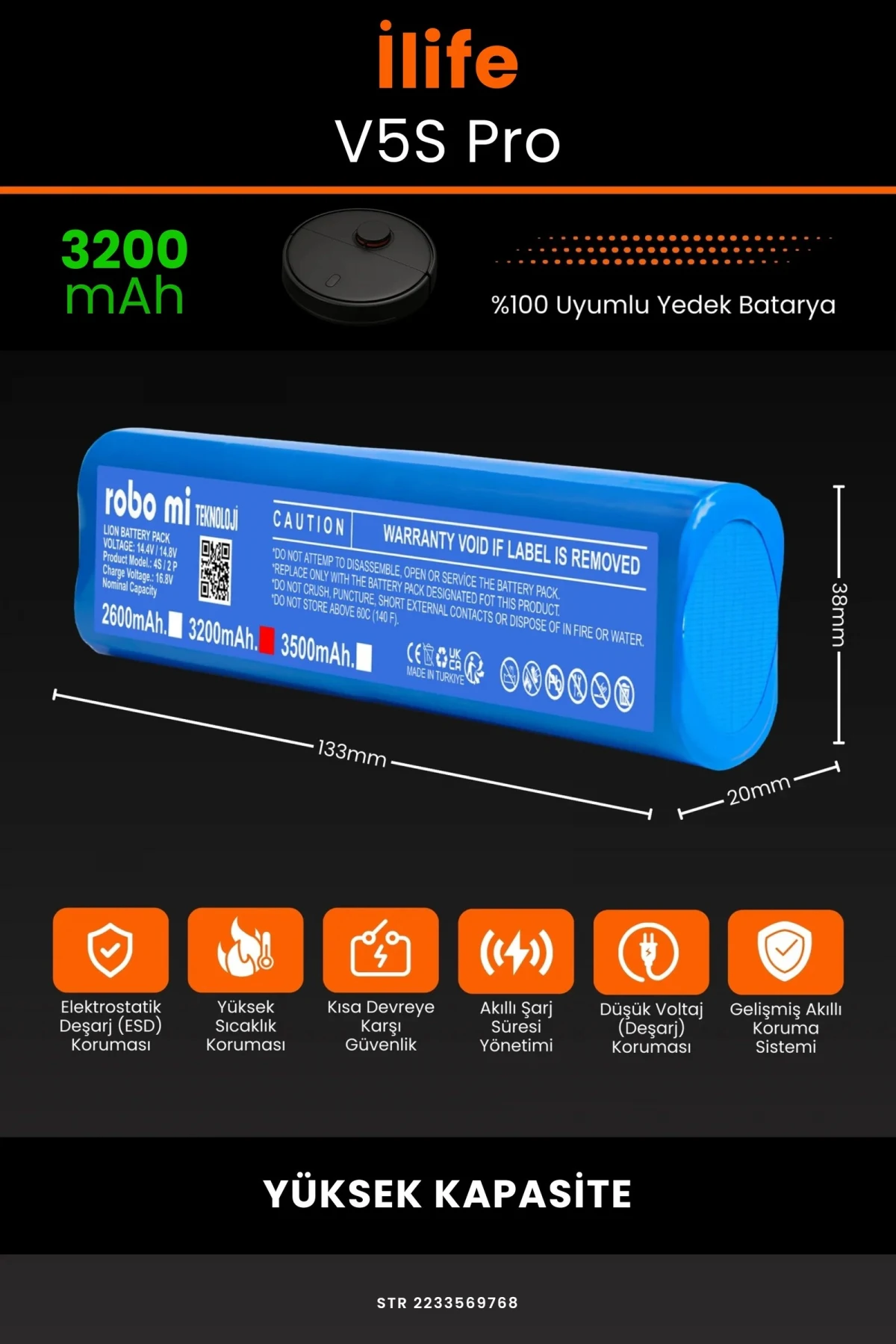 İlife V5S Pro 3200mAh Robot Süpürge Bataryası - Gerçek Kapasite, Maksimum Güvenlik