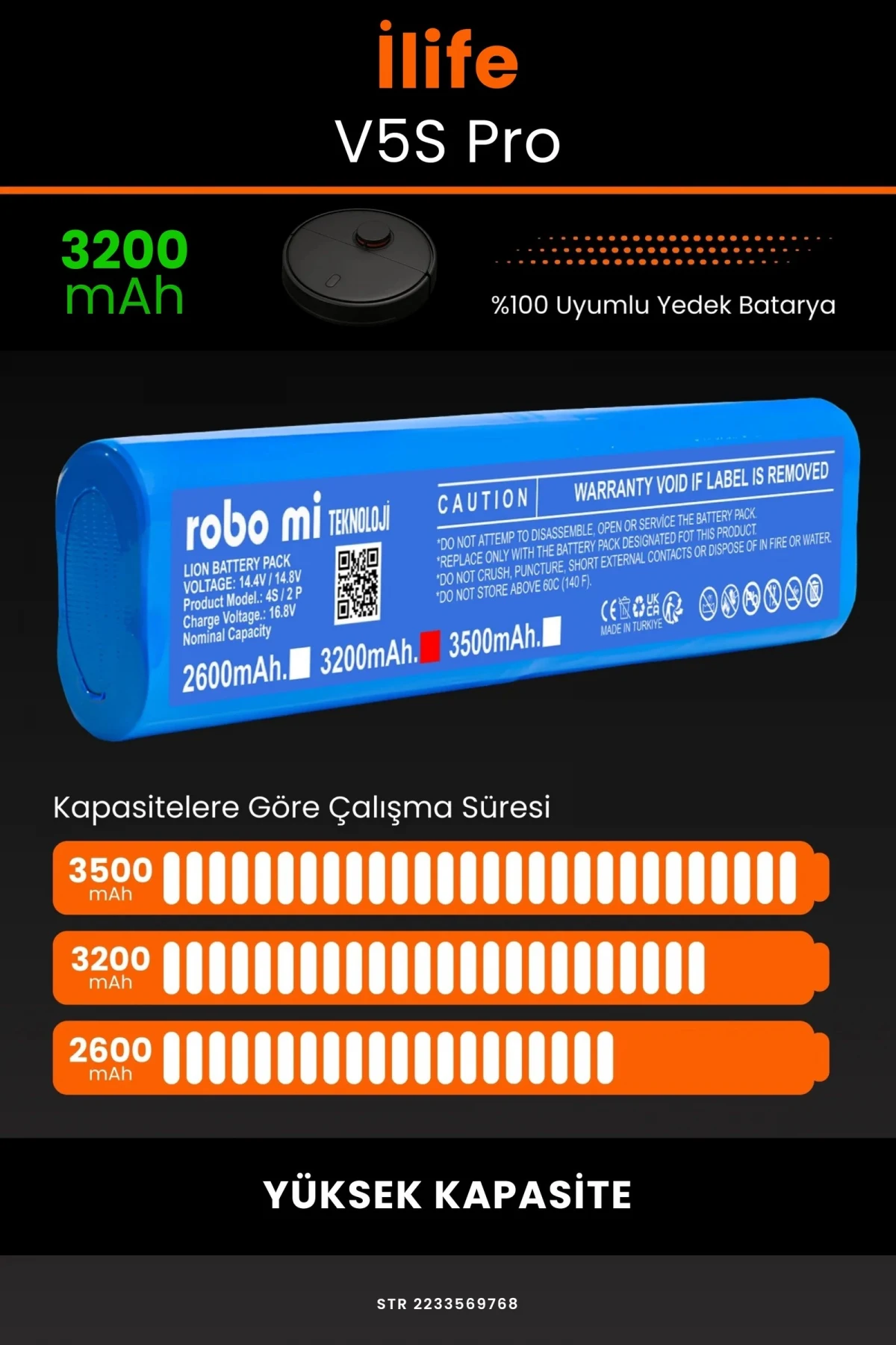 İlife V5S Pro 3200mAh Robot Süpürge Bataryası - Gerçek Kapasite, Maksimum Güvenlik
