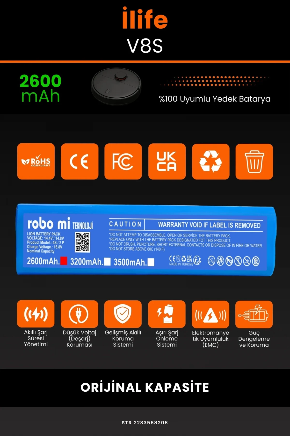 İlife V8S 2600mAh Robot Süpürge Bataryası - Gerçek Kapasite, Maksimum Güvenlik