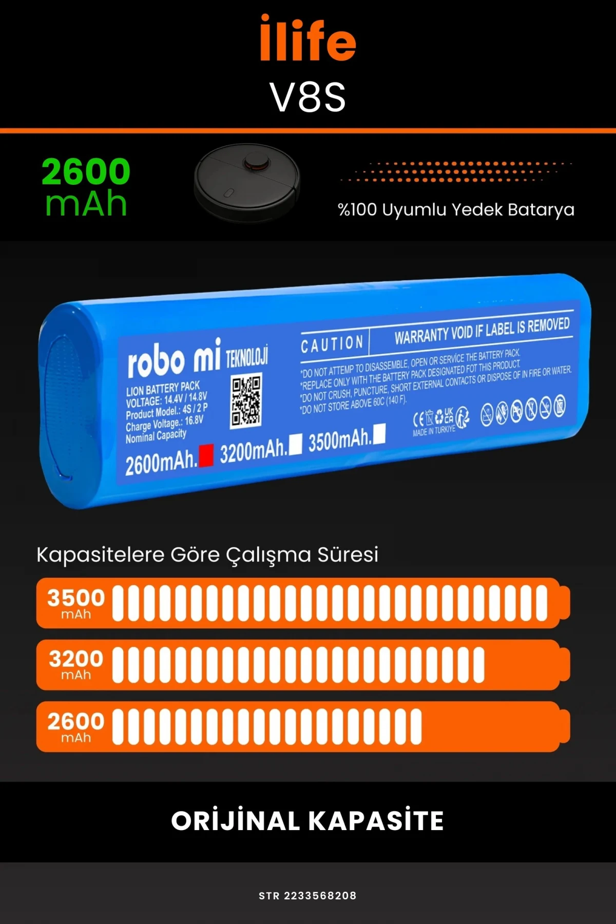 İlife V8S 2600mAh Robot Süpürge Bataryası - Gerçek Kapasite, Maksimum Güvenlik