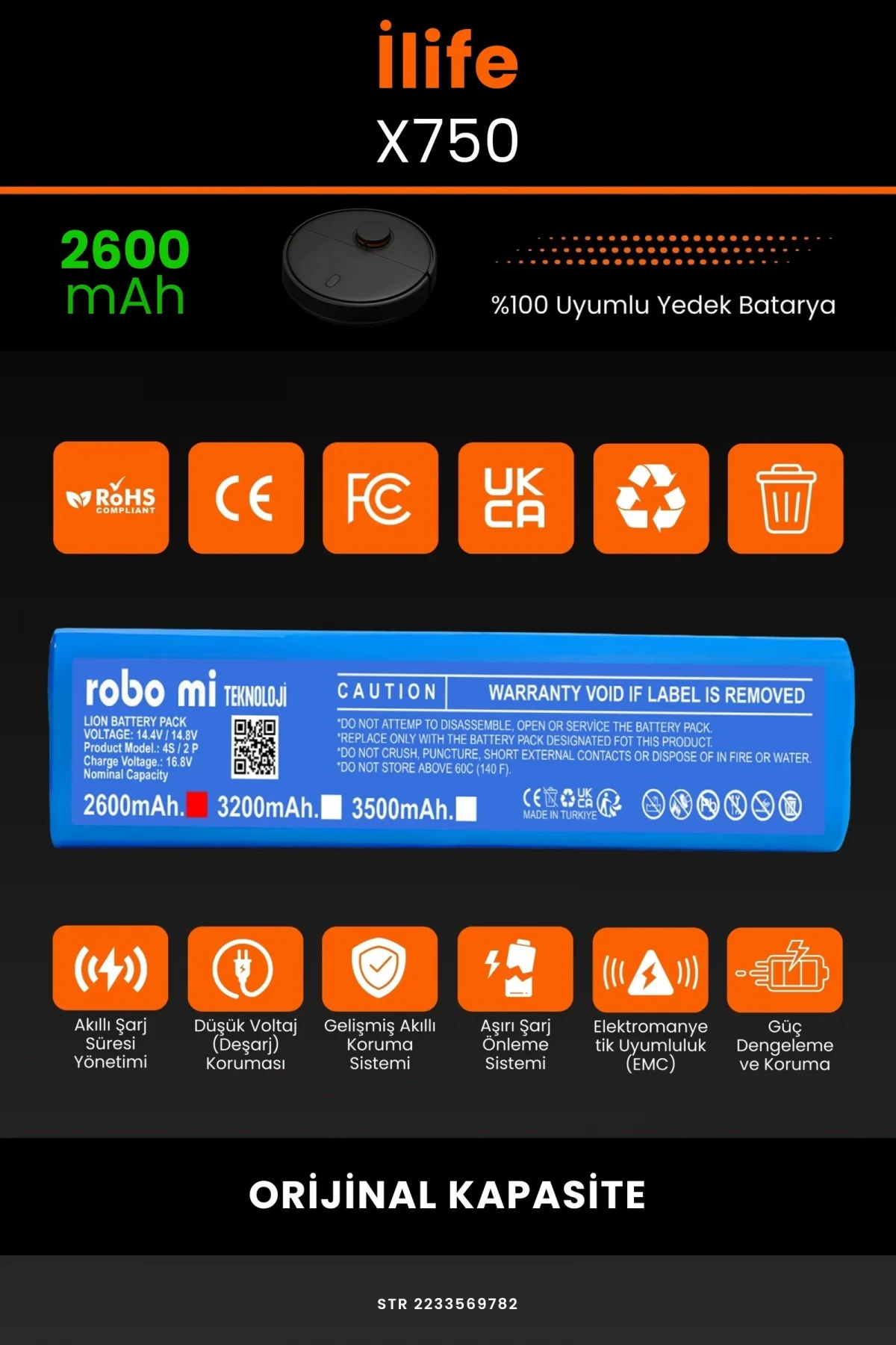 İlife X750 2600mAh Robot Süpürge Bataryası - Gerçek Kapasite, Maksimum Güvenlik
