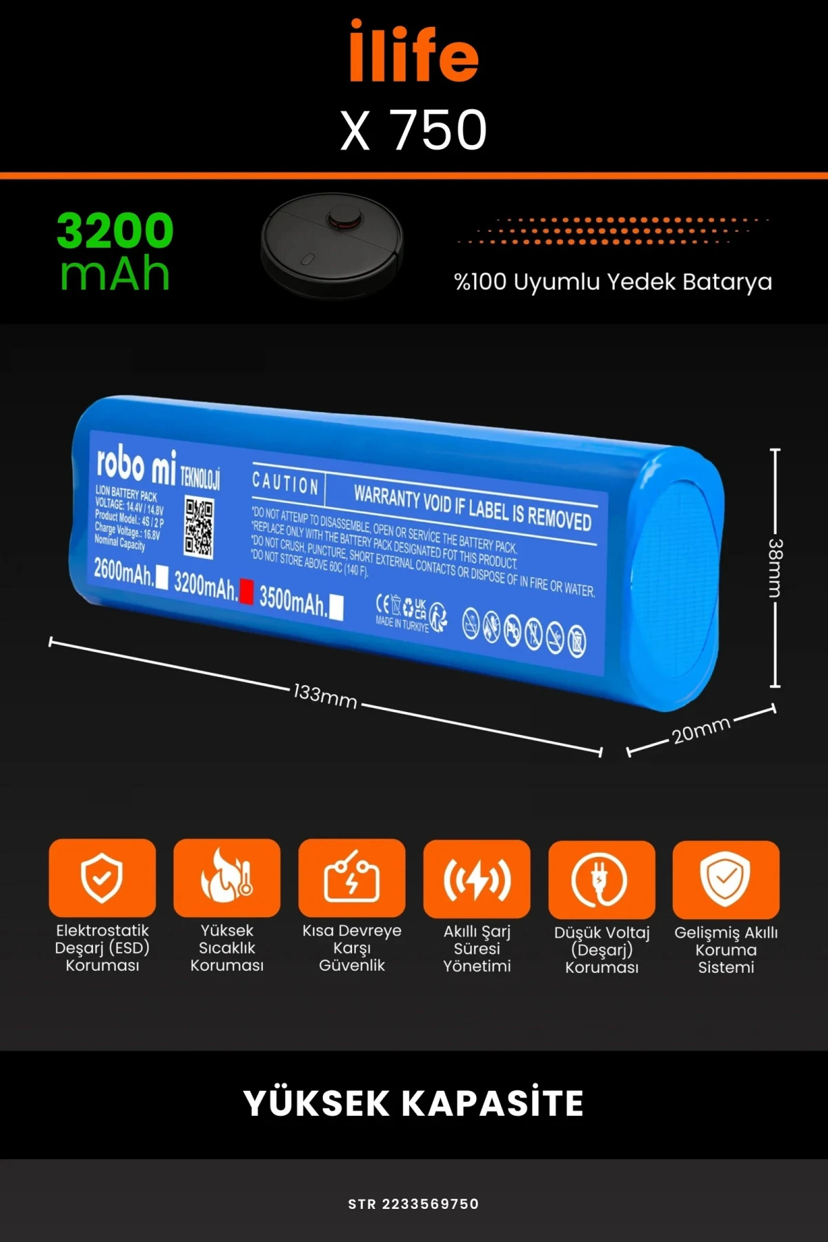 İlife X750 3200mAh Robot Süpürge Bataryası - Gerçek Kapasite, Maksimum Güvenlik