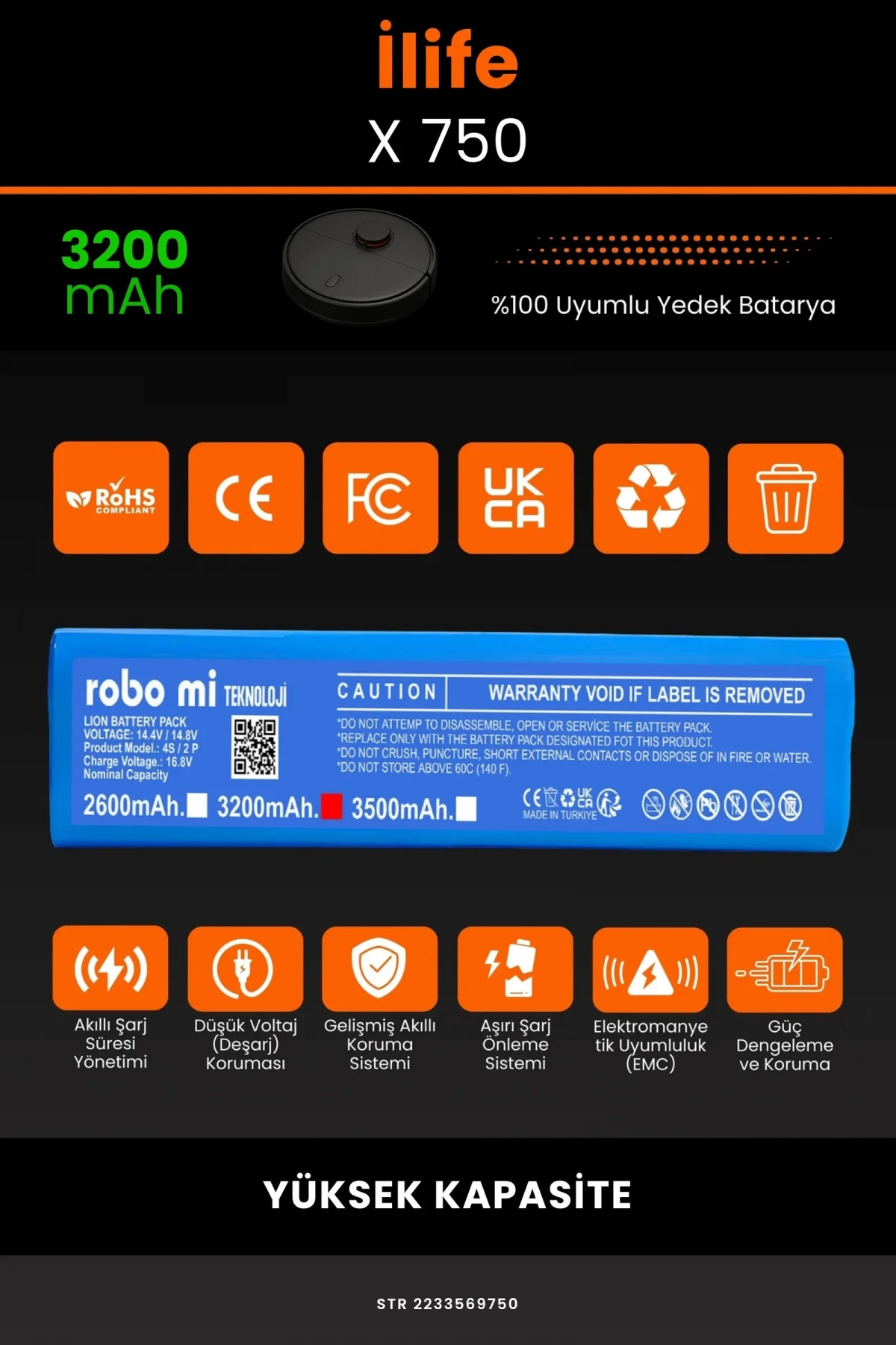 İlife X750 3200mAh Robot Süpürge Bataryası - Gerçek Kapasite, Maksimum Güvenlik