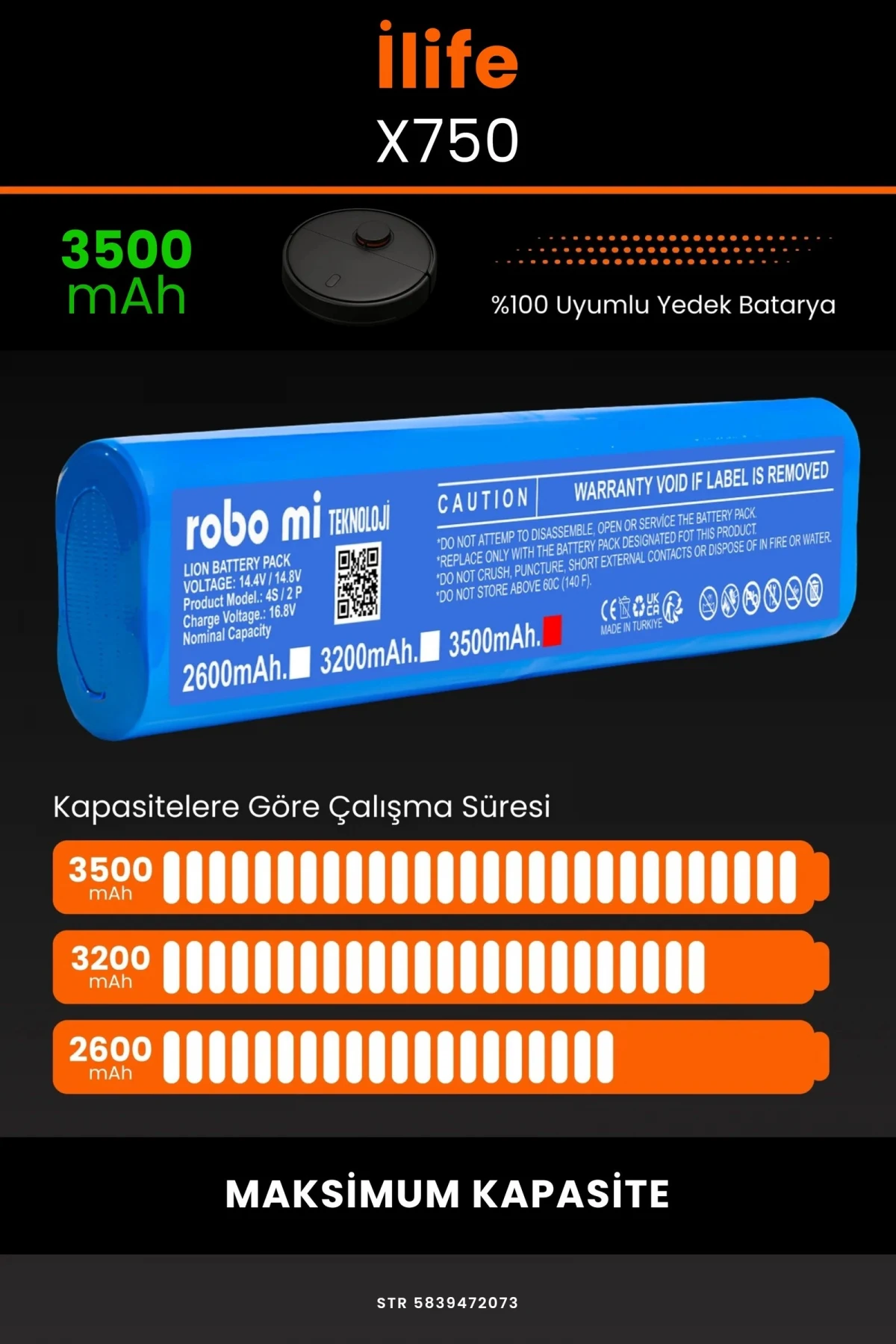 İlife X750 3500mAh Robot Süpürge Bataryası - Gerçek Kapasite, Maksimum Güvenlik