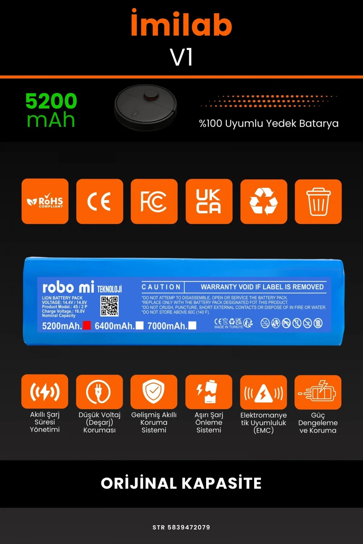 İmilab V1 5200mAh Robot Süpürge Bataryası - Gerçek Kapasite, Maksimum Güvenlik