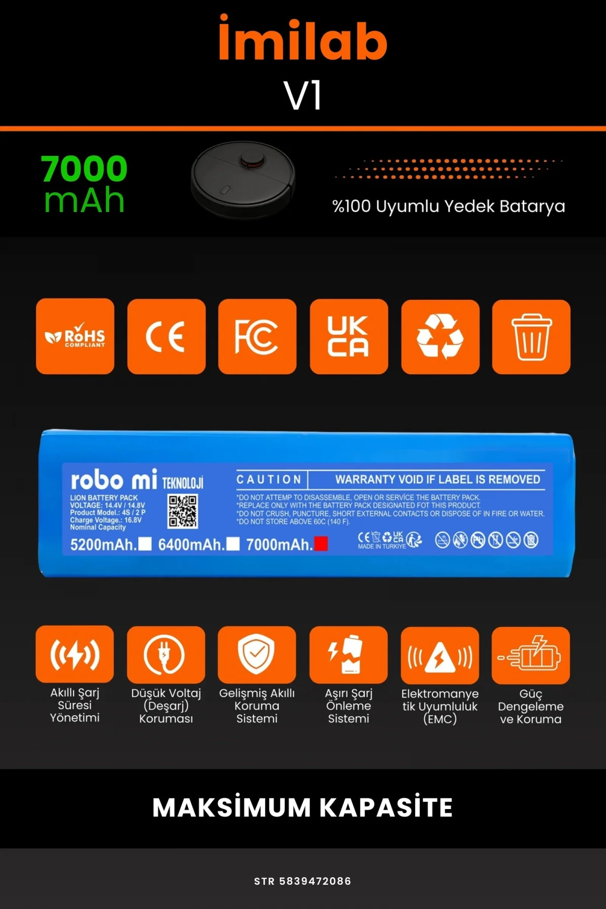 İmilab V1 7000mAh Robot Süpürge Bataryası - Gerçek Kapasite, Maksimum Güvenlik