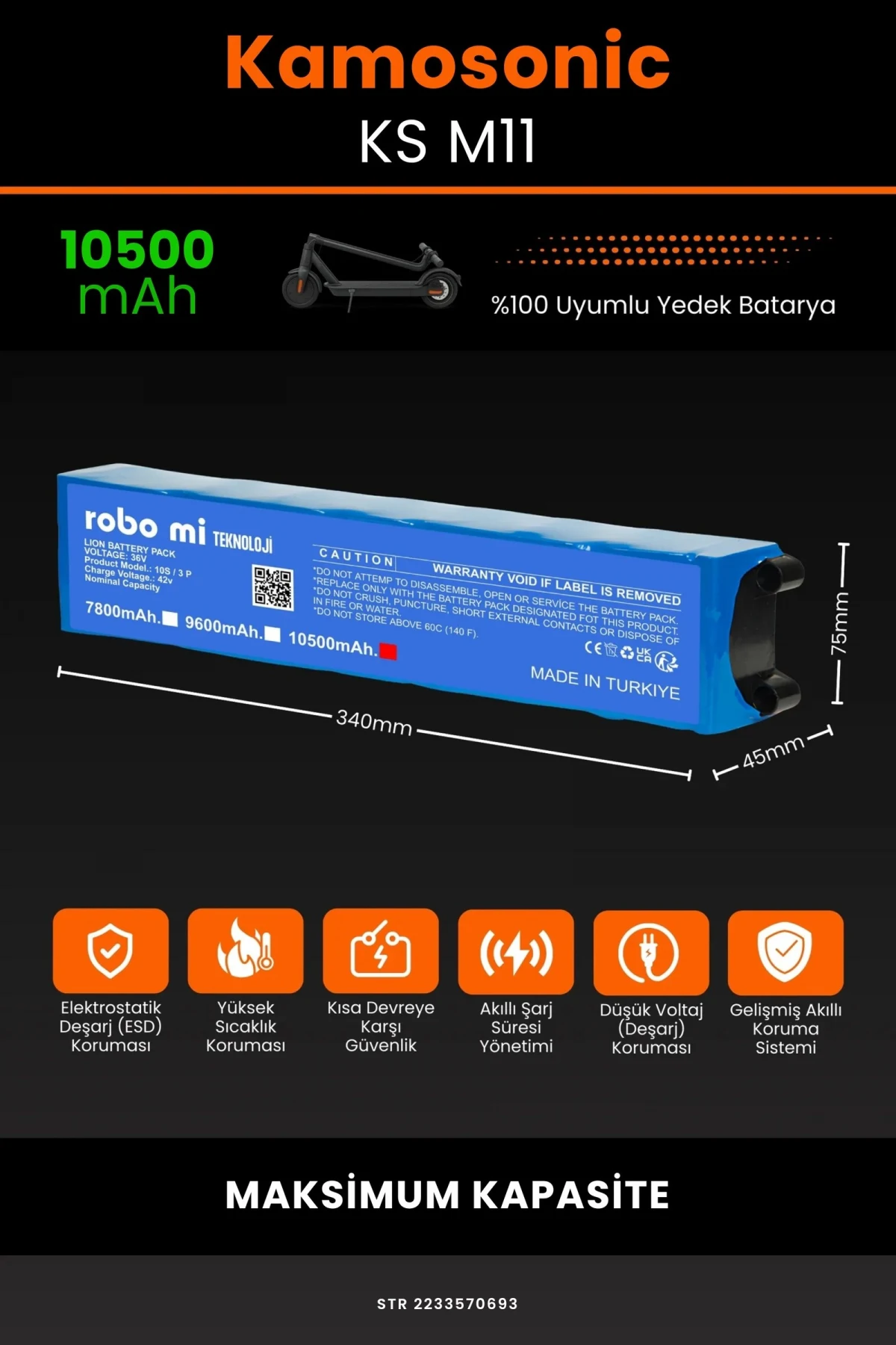 Kamosonic KS-M11 / 36V 10500mAh Elektrikli Scooter Bataryası - Gerçek Kapasite, Maksimum Güvenlik
