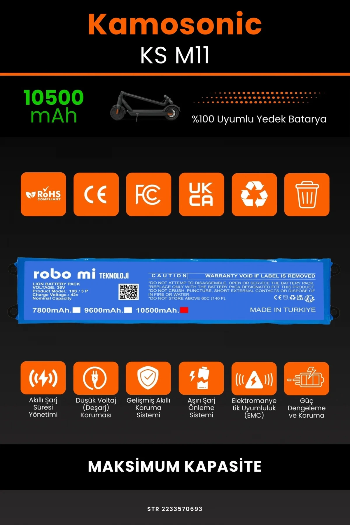 Kamosonic KS-M11 / 36V 10500mAh Elektrikli Scooter Bataryası - Gerçek Kapasite, Maksimum Güvenlik