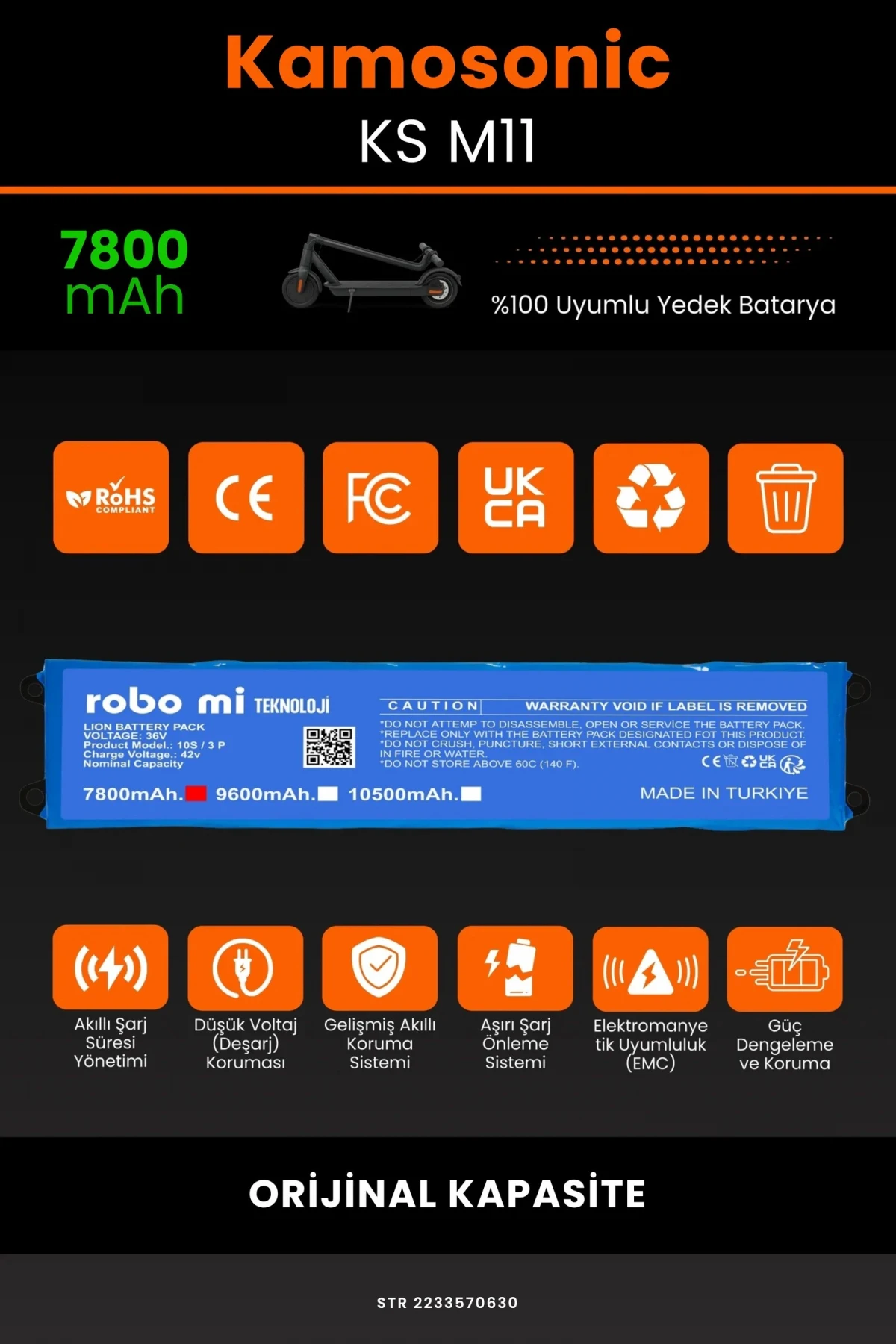 Kamosonic KS-M11 / 36V 7800mAh Elektrikli Scooter Bataryası - Gerçek Kapasite, Maksimum Güvenlik