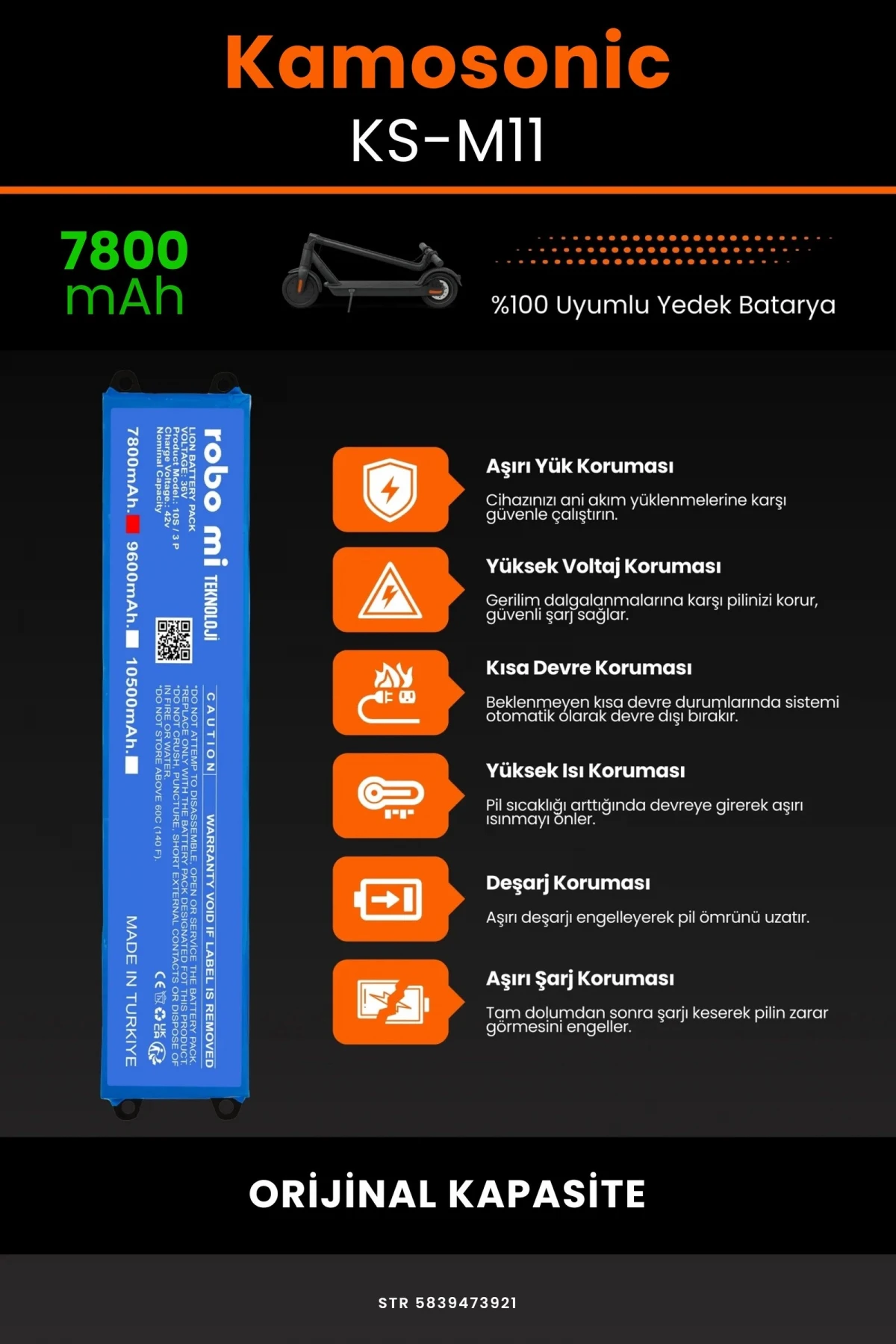 Kamosonic KS-M11 / 36V 7800mAh Elektrikli Scooter Bataryası - Gerçek Kapasite, Maksimum Güvenlik
