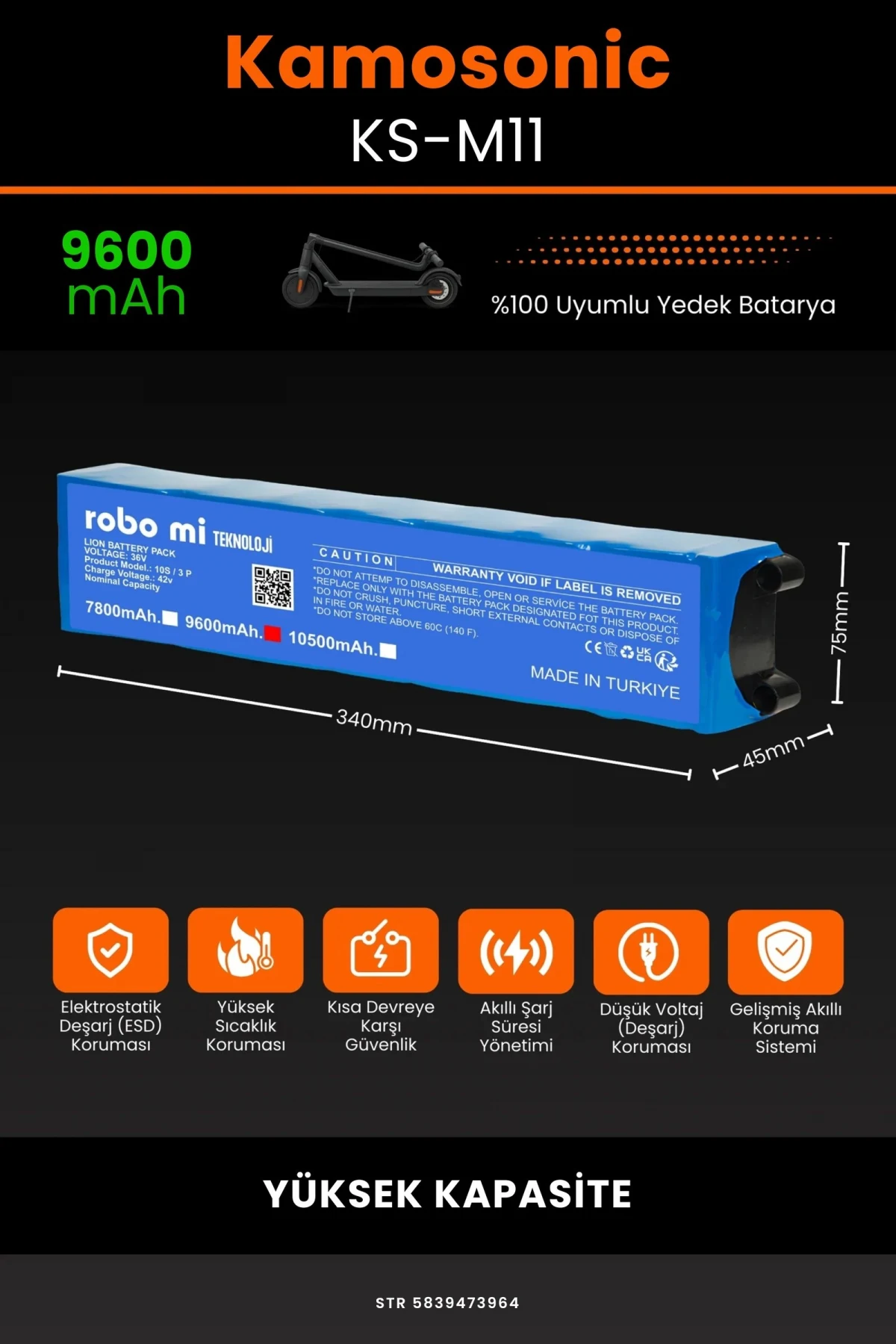 Kamosonic KS-M11 / 36V 9600mAh Elektrikli Scooter Bataryası - Gerçek Kapasite, Maksimum Güvenlik