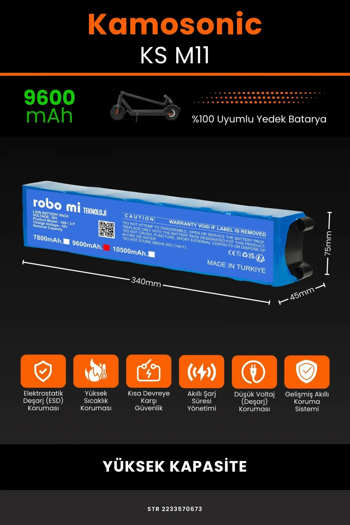 Kamosonic KS-M11 / 36V 9600mAh Elektrikli Scooter Bataryası - Gerçek Kapasite, Maksimum Güvenlik