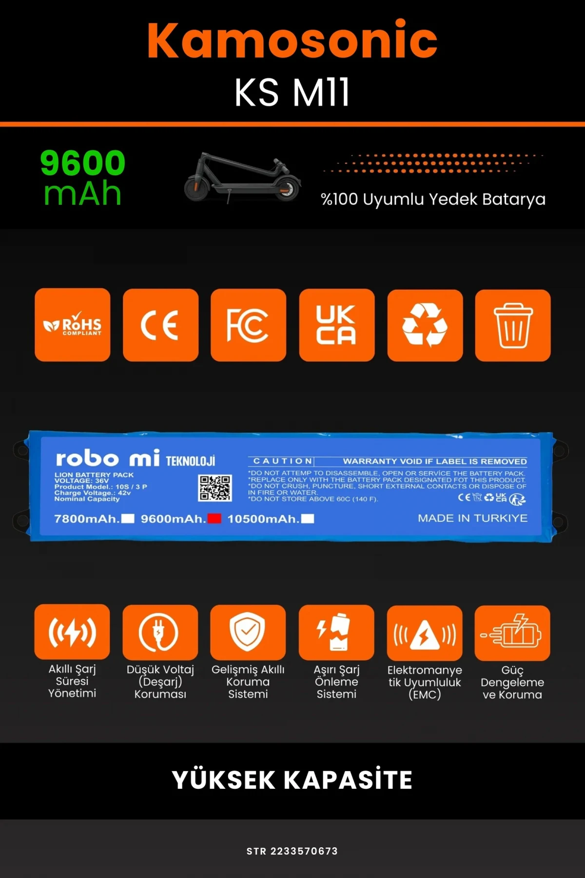 Kamosonic KS-M11 / 36V 9600mAh Elektrikli Scooter Bataryası - Gerçek Kapasite, Maksimum Güvenlik