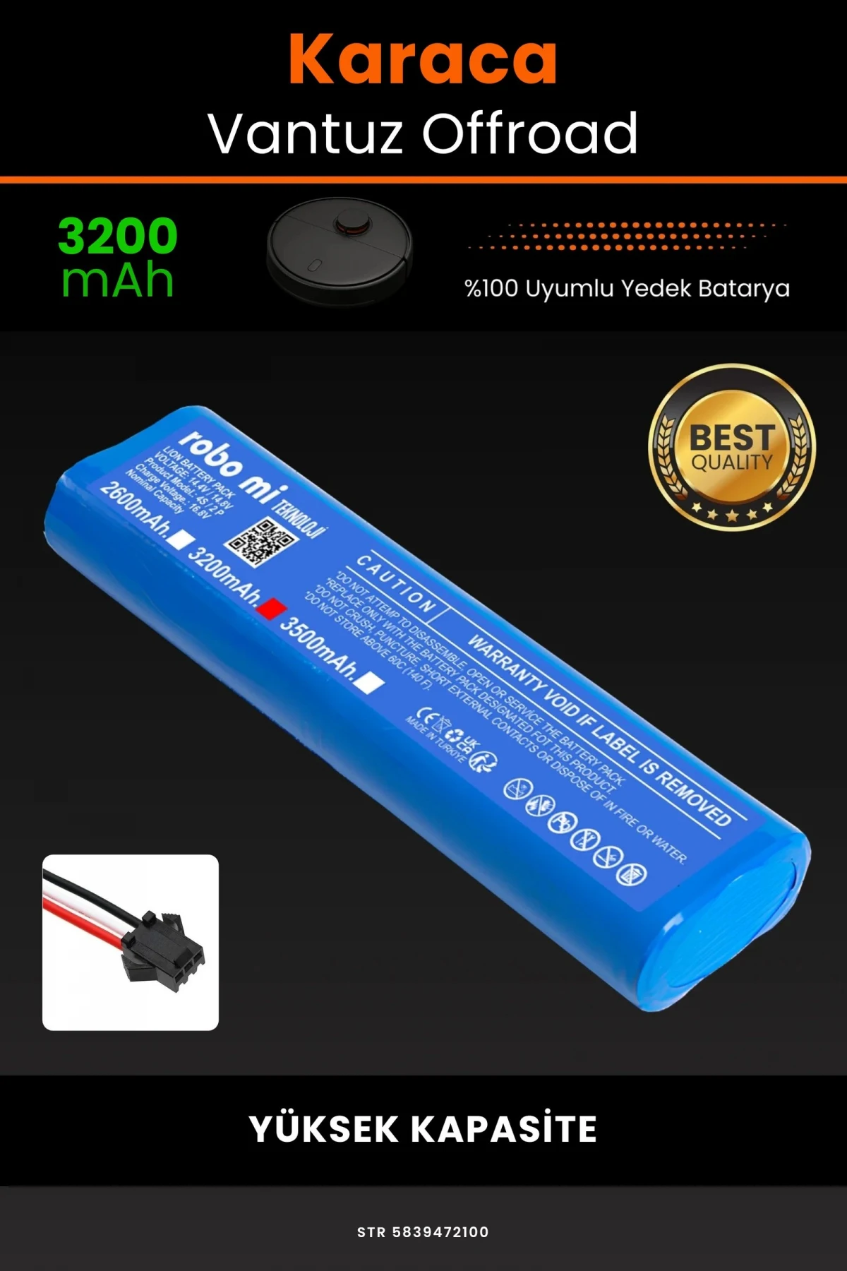 Karaca Vantuz Offroad 3200mAh Robot Süpürge Bataryası - Gerçek Kapasite, Maksimum Güvenlik
