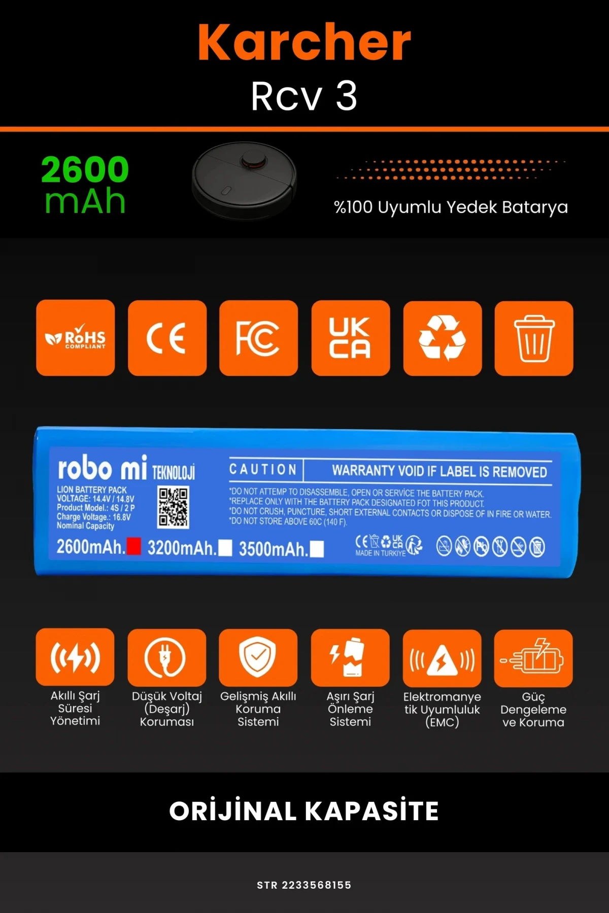 Karcher Rcv 3 2600mAh Robot Süpürge Bataryası - Gerçek Kapasite, Maksimum Güvenlik