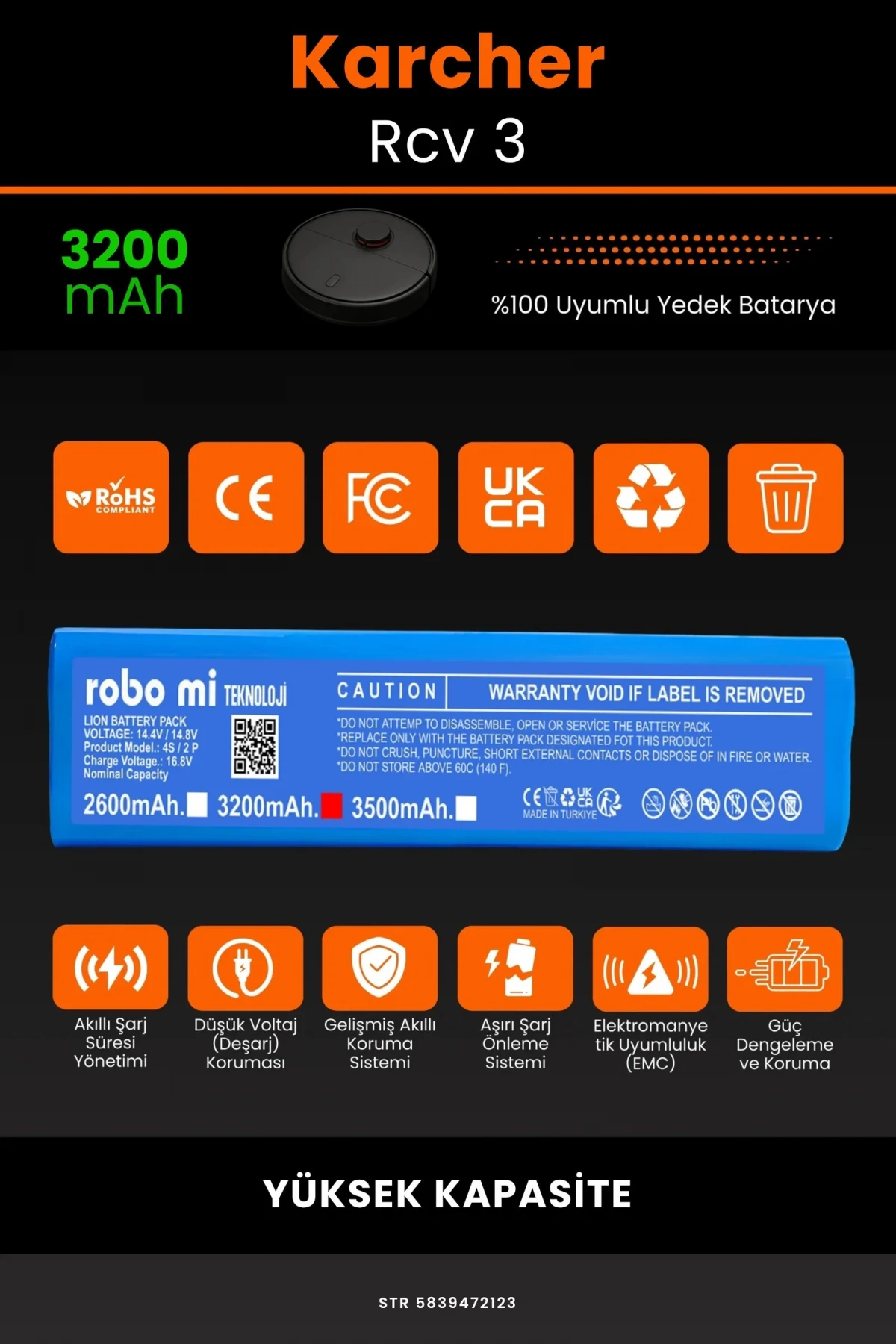 Karcher Rcv 3 3200mAh Robot Süpürge Bataryası - Gerçek Kapasite, Maksimum Güvenlik