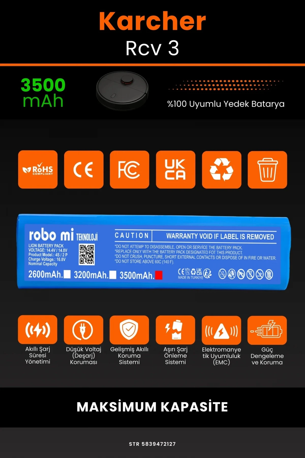 Karcher Rcv 3 3500mAh Robot Süpürge Bataryası - Gerçek Kapasite, Maksimum Güvenlik