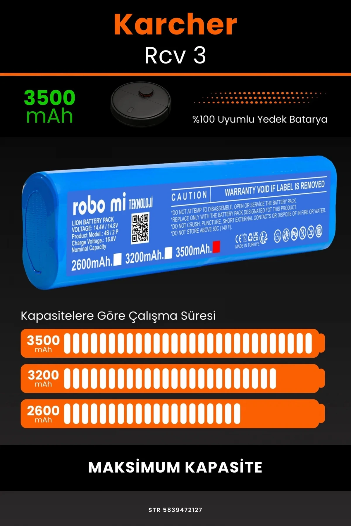 Karcher Rcv 3 3500mAh Robot Süpürge Bataryası - Gerçek Kapasite, Maksimum Güvenlik