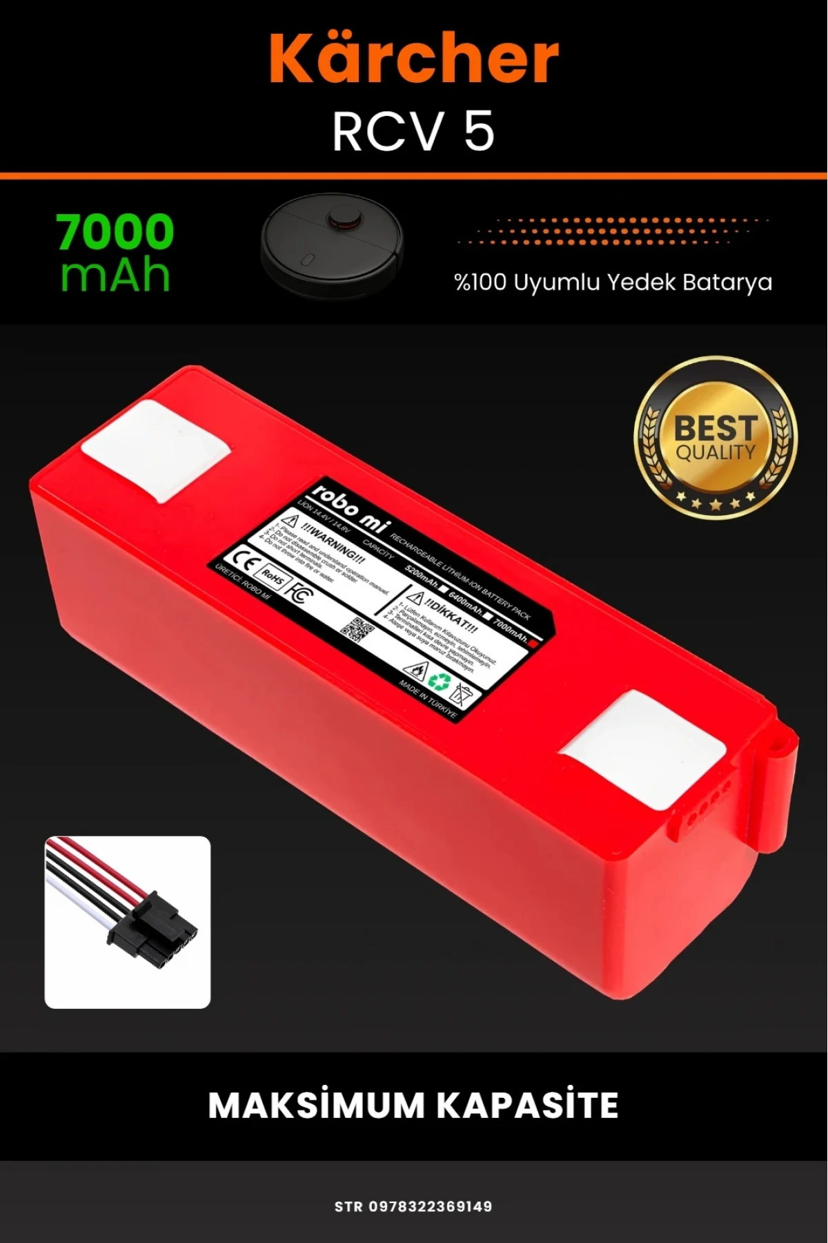 Kärcher RCV 5 Uyumlu 7000mAh Robot Süpürge Batarya Modülü - Maksimum Kapasite - BOX