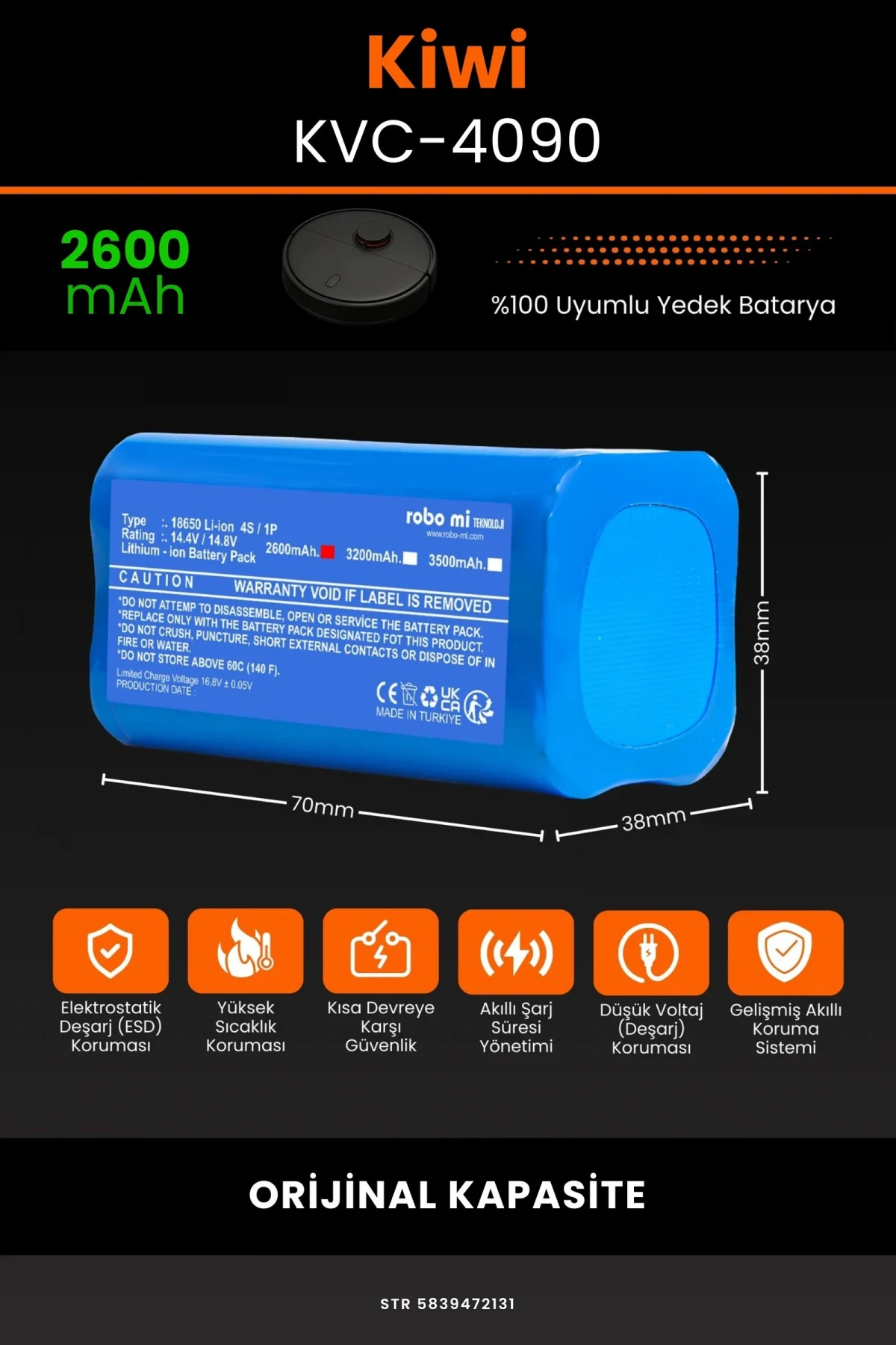 Kiwi KVC-4090 2600mAh Robot Süpürge Bataryası - Gerçek Kapasite, Maksimum Güvenlik