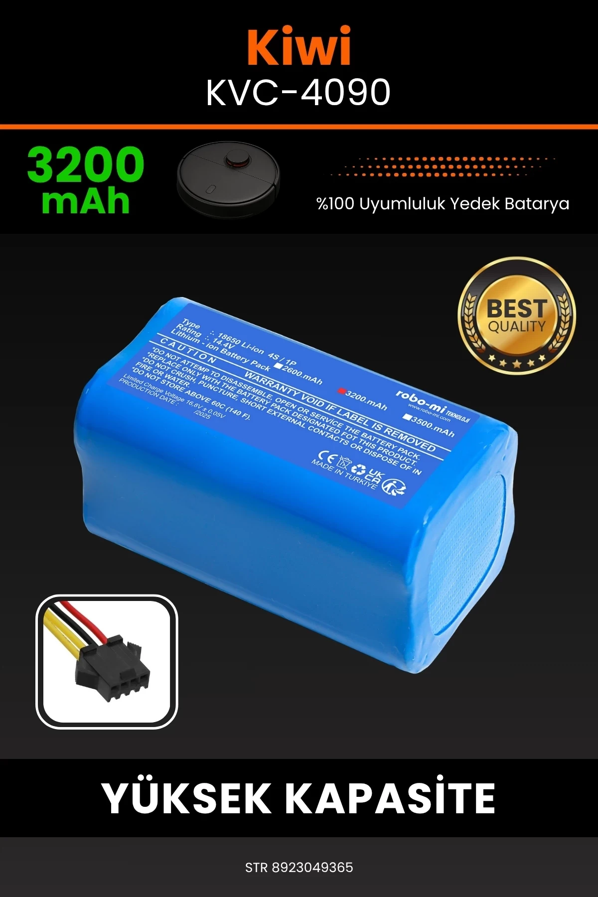 Kiwi KVC-4090 3200mAh Robot Süpürge Bataryası - Yüksek Yoğunluklu Li-ion Hücre