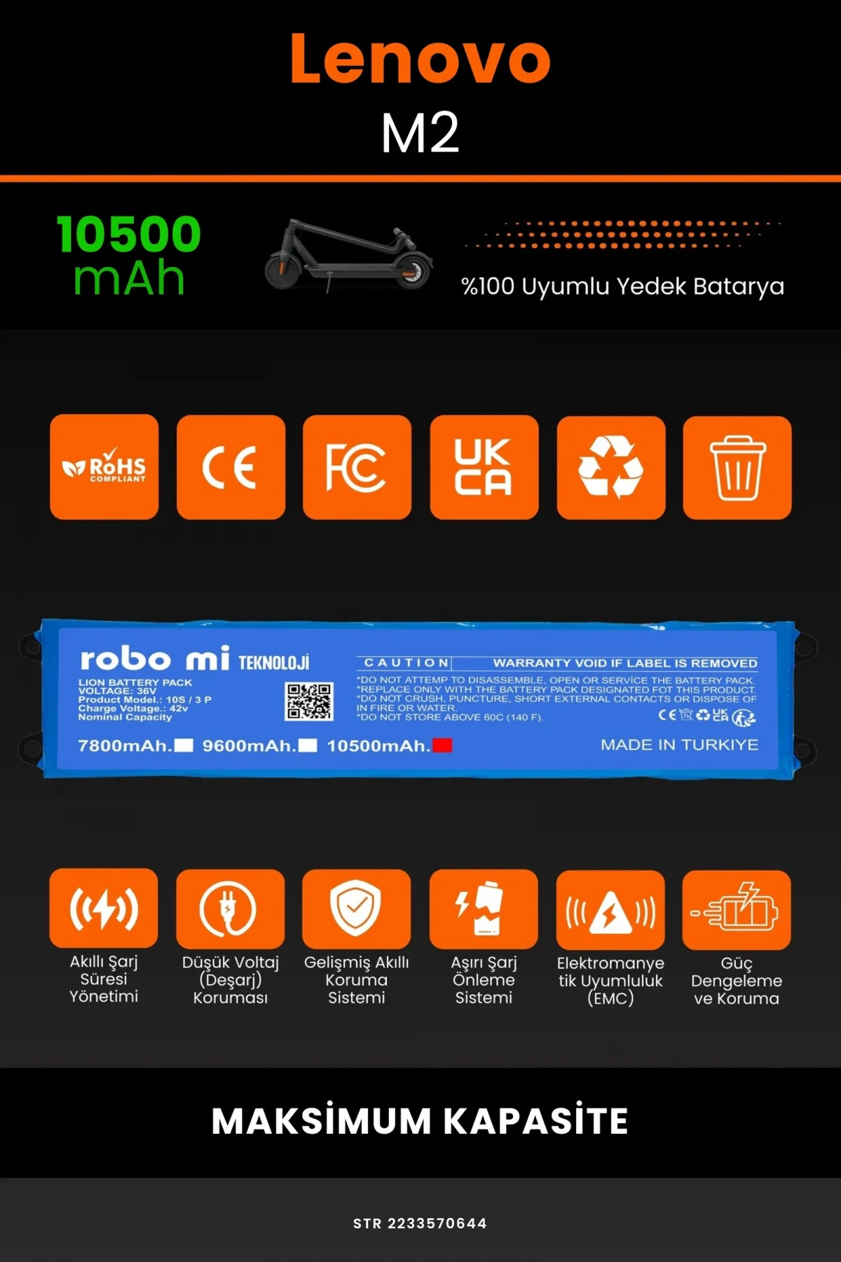Lenovo M2 / 36V 10500mAh Elektrikli Scooter Bataryası - Gerçek Kapasite, Maksimum Güvenlik
