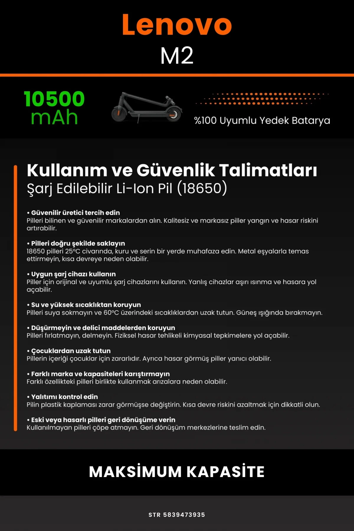 Lenovo M2 / 36V 10500mAh Elektrikli Scooter Bataryası - Gerçek Kapasite, Maksimum Güvenlik