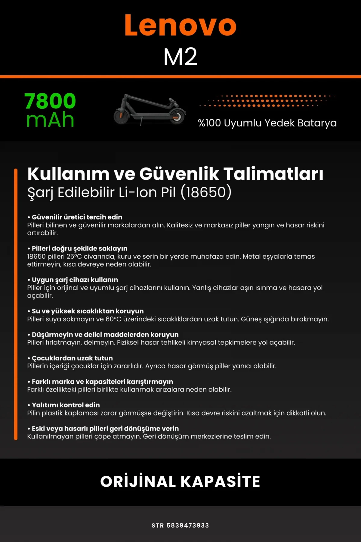 Lenovo M2 / 36V 7800mAh Elektrikli Scooter Bataryası - Gerçek Kapasite, Maksimum Güvenlik